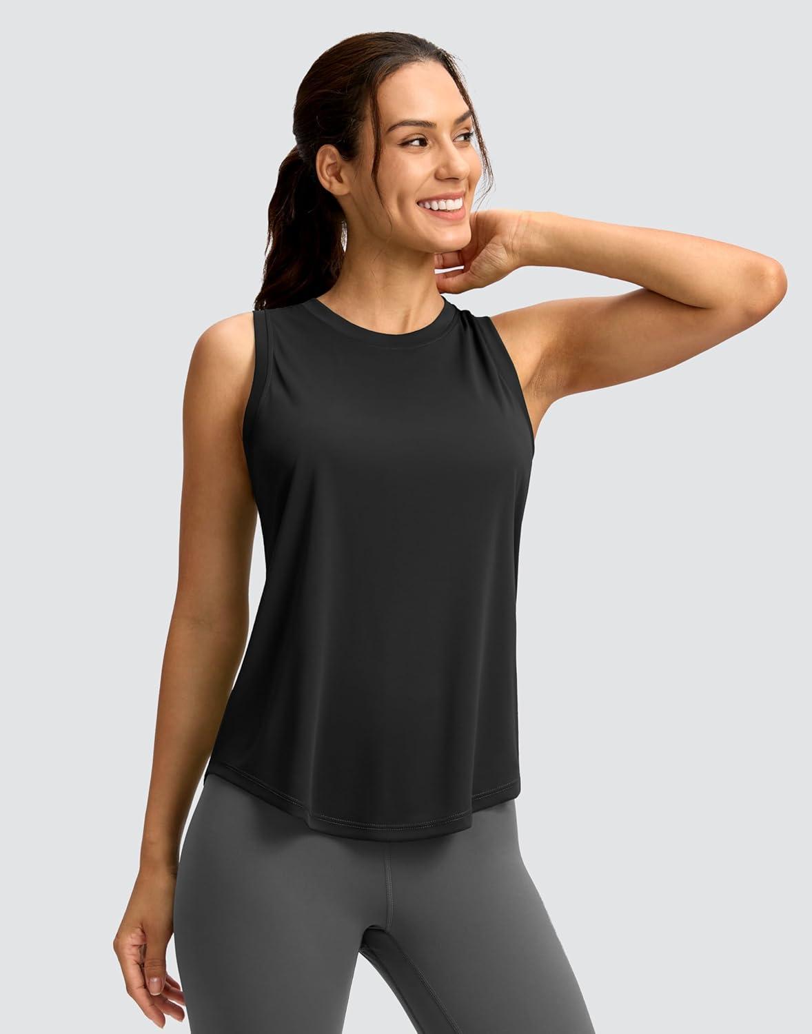 imageSANTINY Womens Sleeveless Workout Tops Lightweight Tennis Yoga Athletic Running Shirts Racerback Tank Tops for WomenBlack