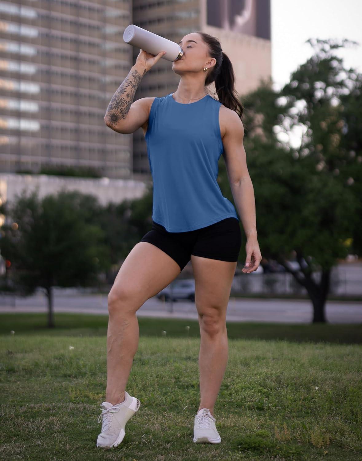 imageSANTINY Womens Sleeveless Workout Tops Lightweight Tennis Yoga Athletic Running Shirts Racerback Tank Tops for WomenBlue