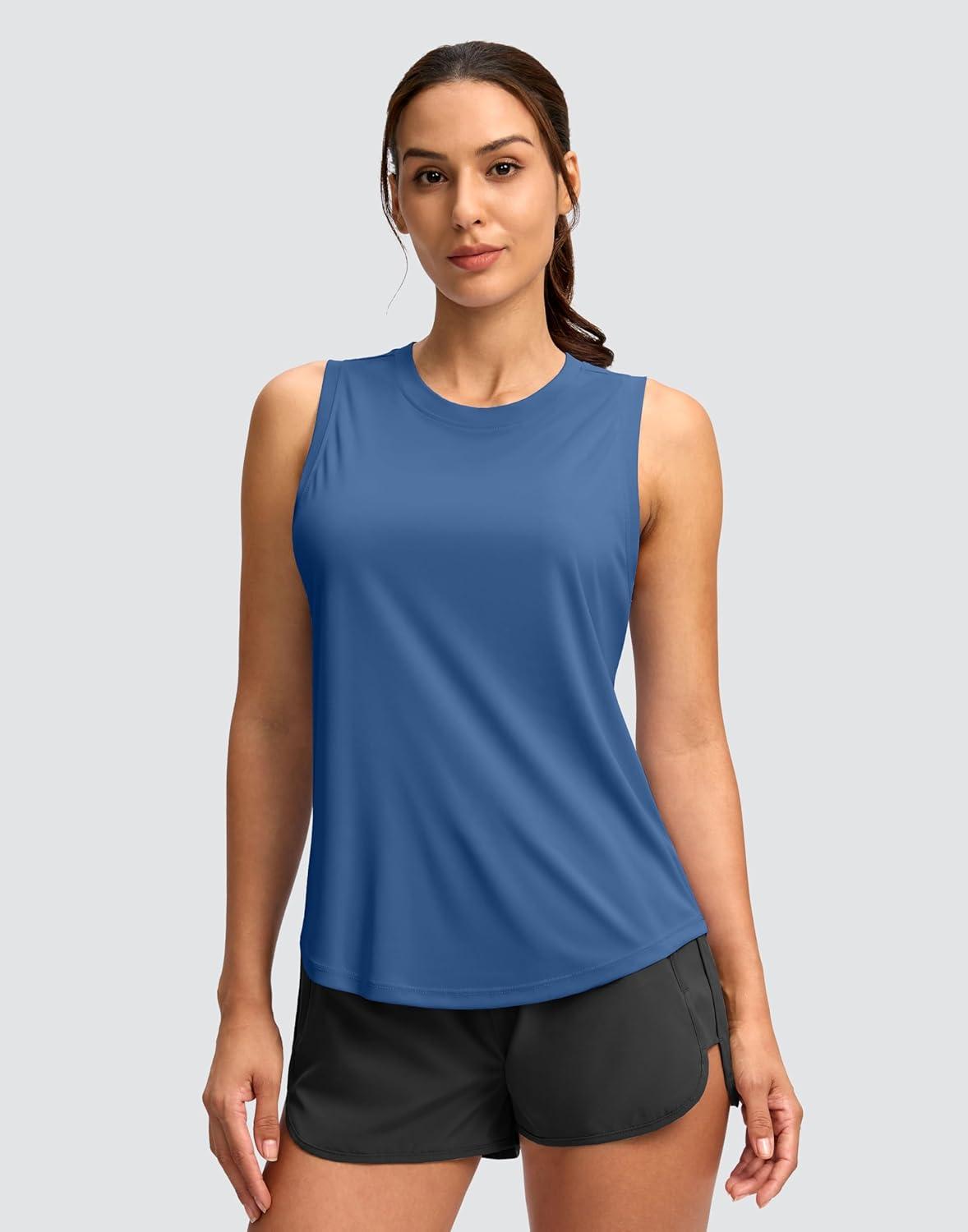 imageSANTINY Womens Sleeveless Workout Tops Lightweight Tennis Yoga Athletic Running Shirts Racerback Tank Tops for WomenBlue