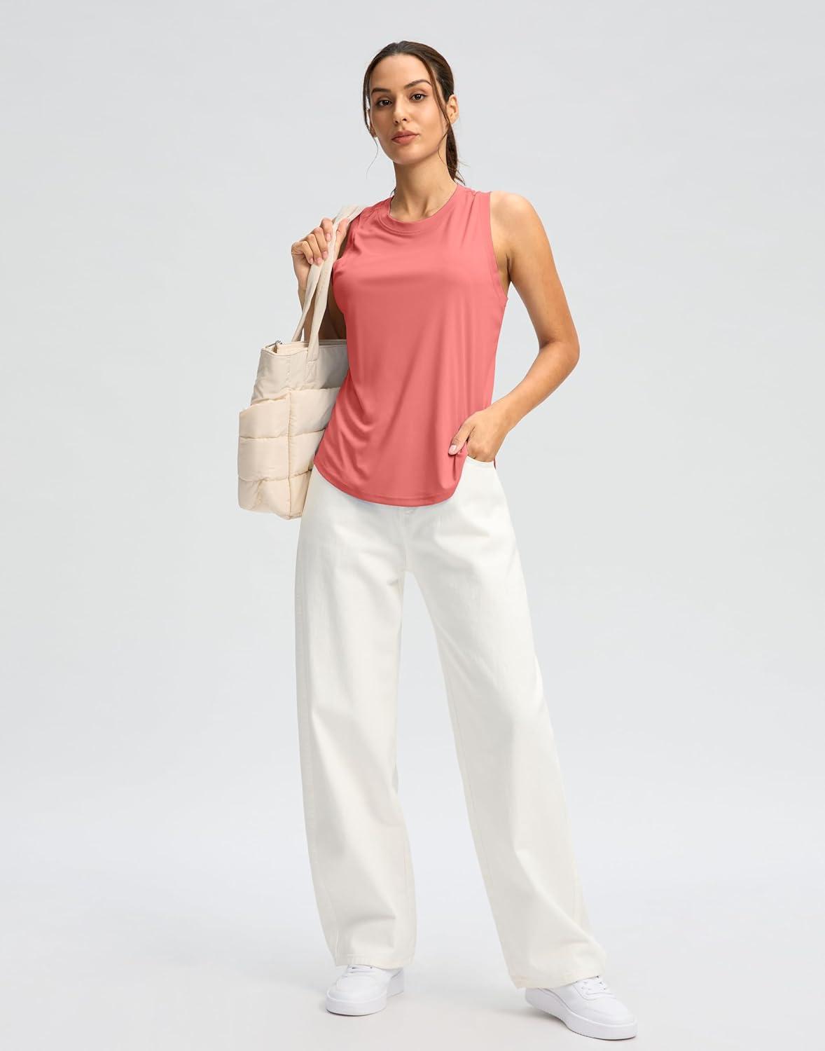 imageSANTINY Womens Sleeveless Workout Tops Lightweight Tennis Yoga Athletic Running Shirts Racerback Tank Tops for WomenCoral