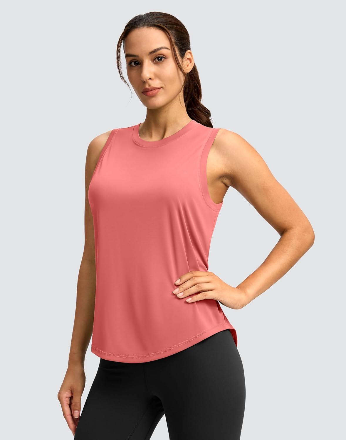 imageSANTINY Womens Sleeveless Workout Tops Lightweight Tennis Yoga Athletic Running Shirts Racerback Tank Tops for WomenCoral