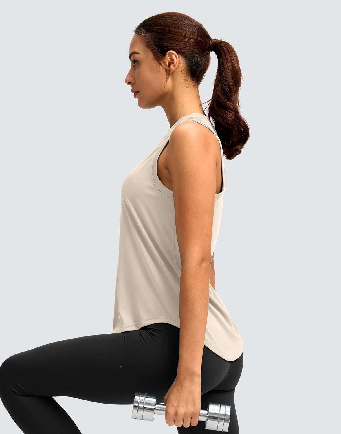 imageSANTINY Womens Sleeveless Workout Tops Lightweight Tennis Yoga Athletic Running Shirts Racerback Tank Tops for WomenCream