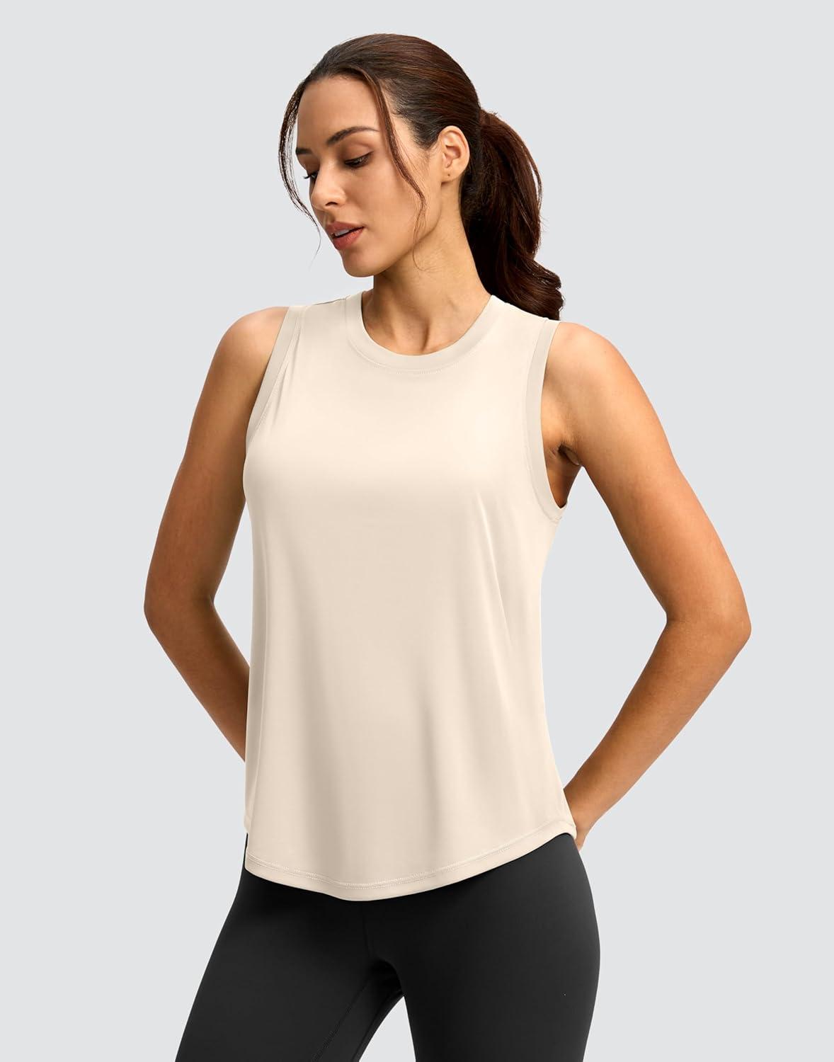 imageSANTINY Womens Sleeveless Workout Tops Lightweight Tennis Yoga Athletic Running Shirts Racerback Tank Tops for WomenCream