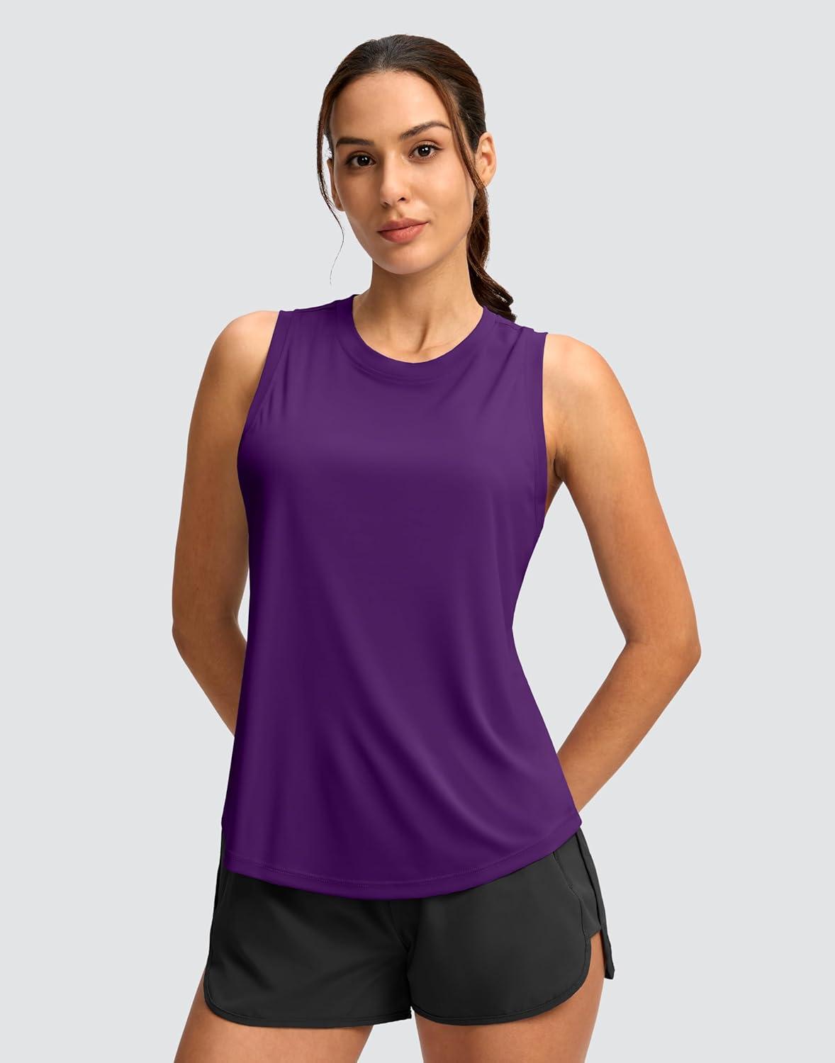 imageSANTINY Womens Sleeveless Workout Tops Lightweight Tennis Yoga Athletic Running Shirts Racerback Tank Tops for WomenDark Purple