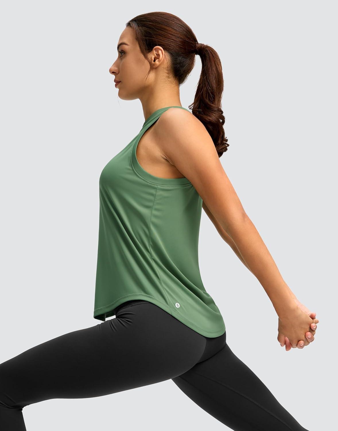 imageSANTINY Womens Sleeveless Workout Tops Lightweight Tennis Yoga Athletic Running Shirts Racerback Tank Tops for WomenGreen