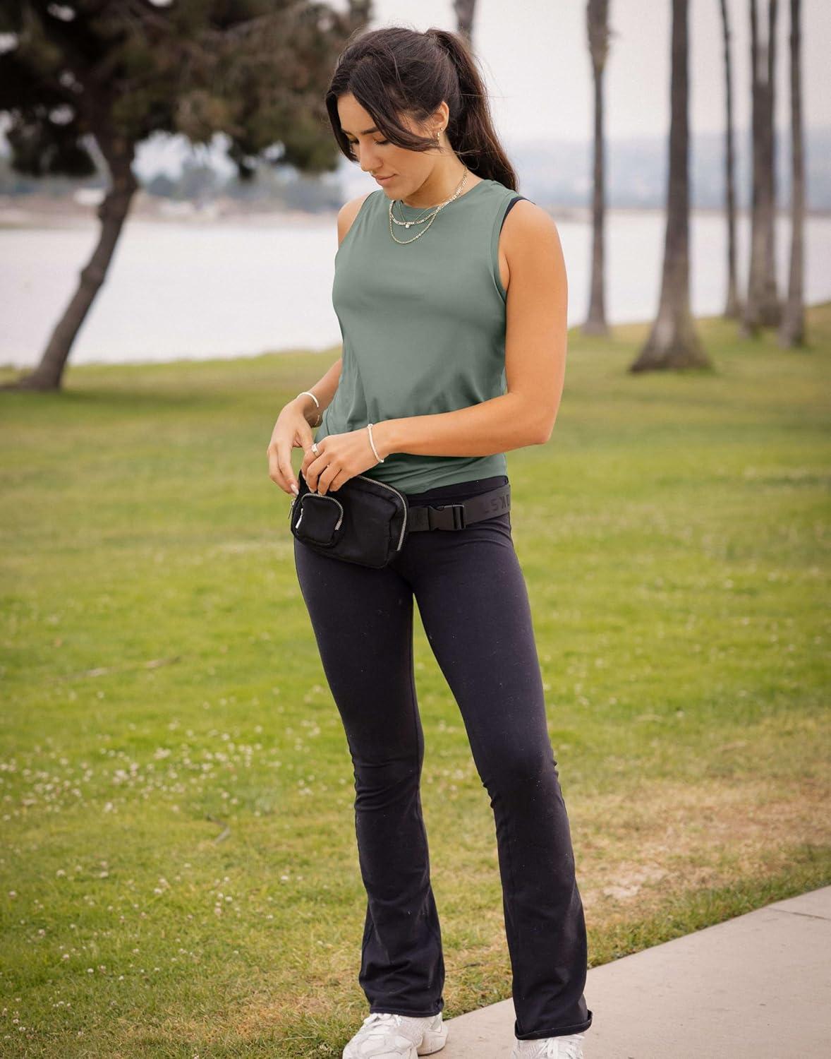 imageSANTINY Womens Sleeveless Workout Tops Lightweight Tennis Yoga Athletic Running Shirts Racerback Tank Tops for WomenGrey Sage