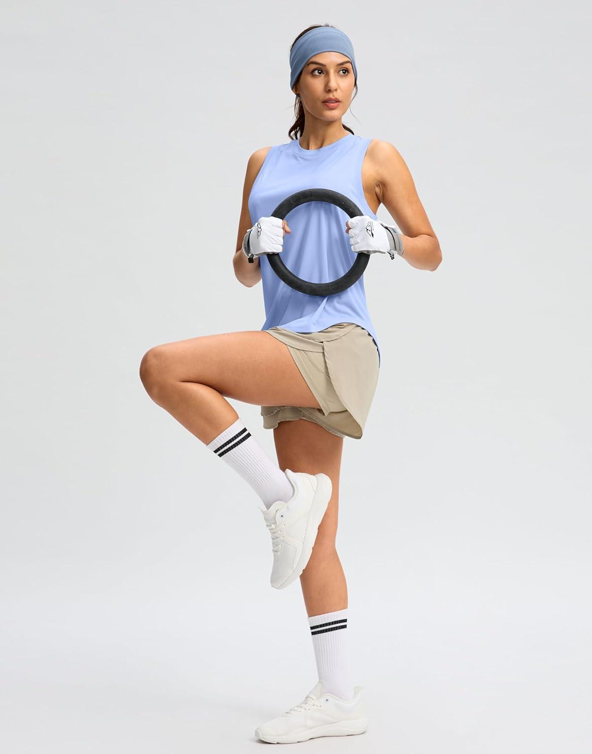 imageSANTINY Womens Sleeveless Workout Tops Lightweight Tennis Yoga Athletic Running Shirts Racerback Tank Tops for WomenLight Blue