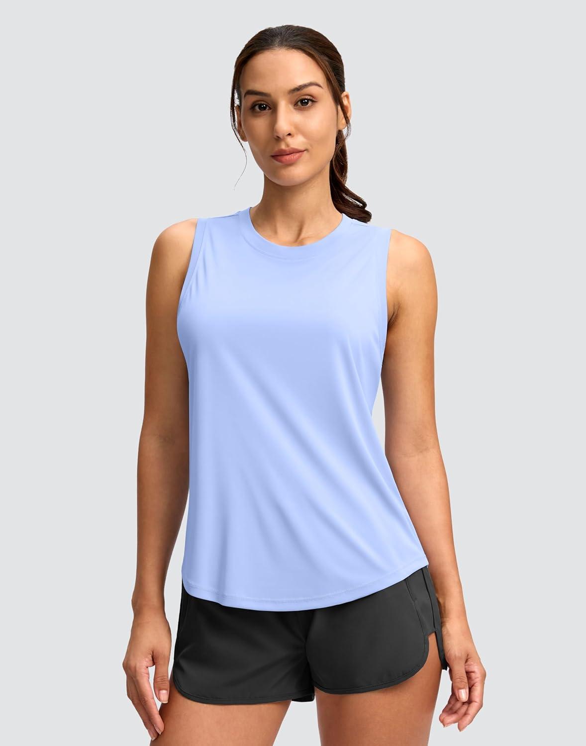 imageSANTINY Womens Sleeveless Workout Tops Lightweight Tennis Yoga Athletic Running Shirts Racerback Tank Tops for WomenLight Blue