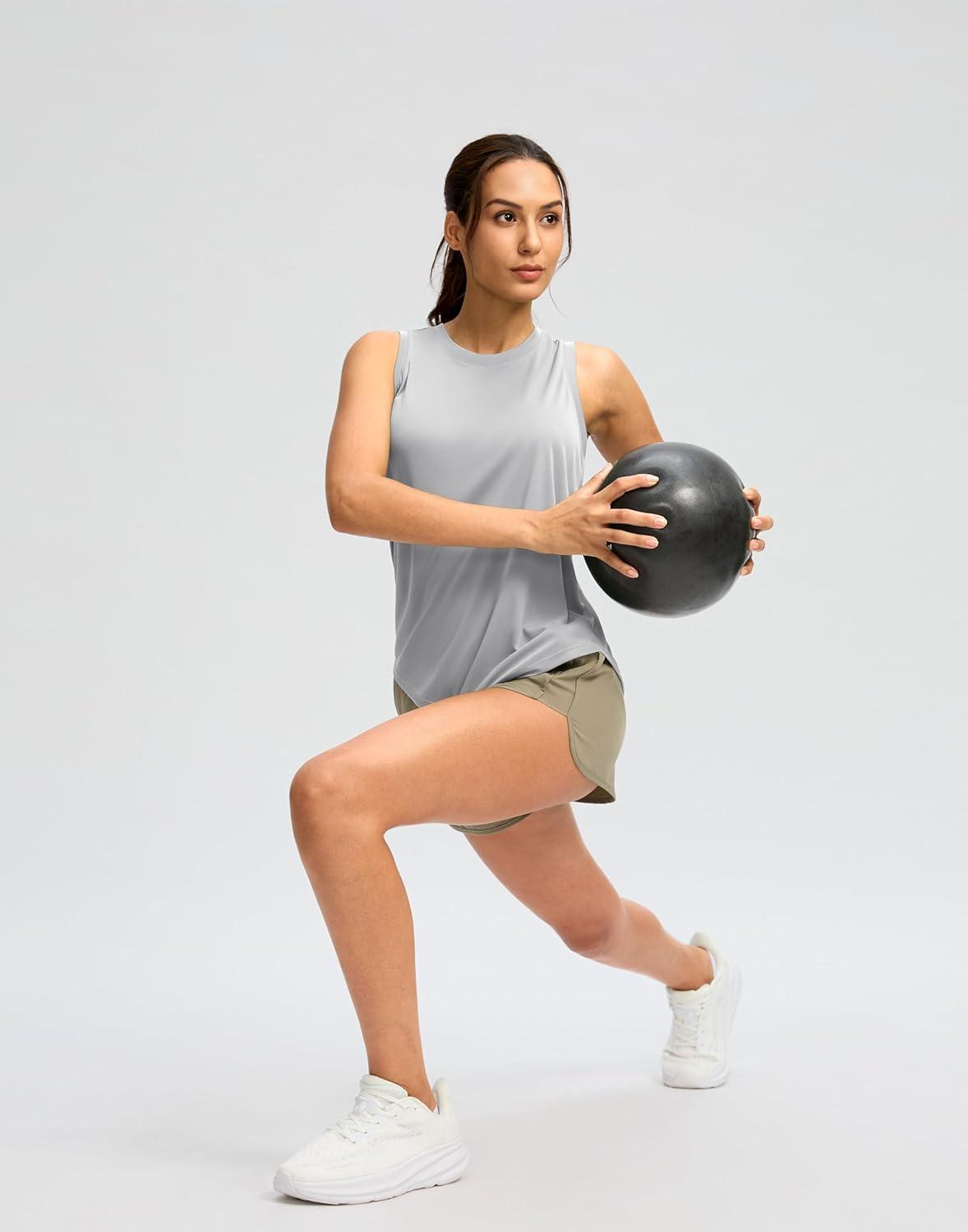 imageSANTINY Womens Sleeveless Workout Tops Lightweight Tennis Yoga Athletic Running Shirts Racerback Tank Tops for WomenLight Grey