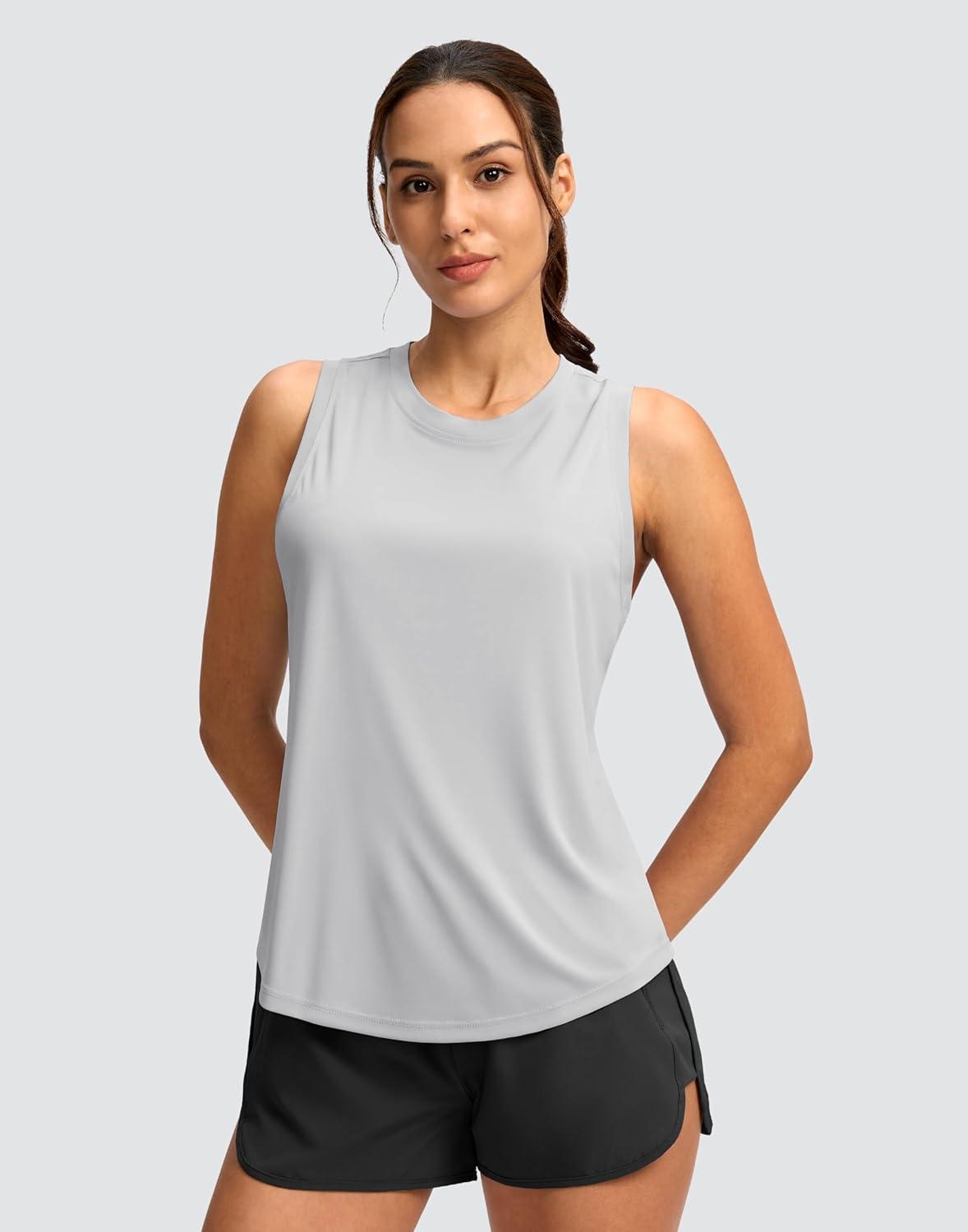 imageSANTINY Womens Sleeveless Workout Tops Lightweight Tennis Yoga Athletic Running Shirts Racerback Tank Tops for WomenLight Grey
