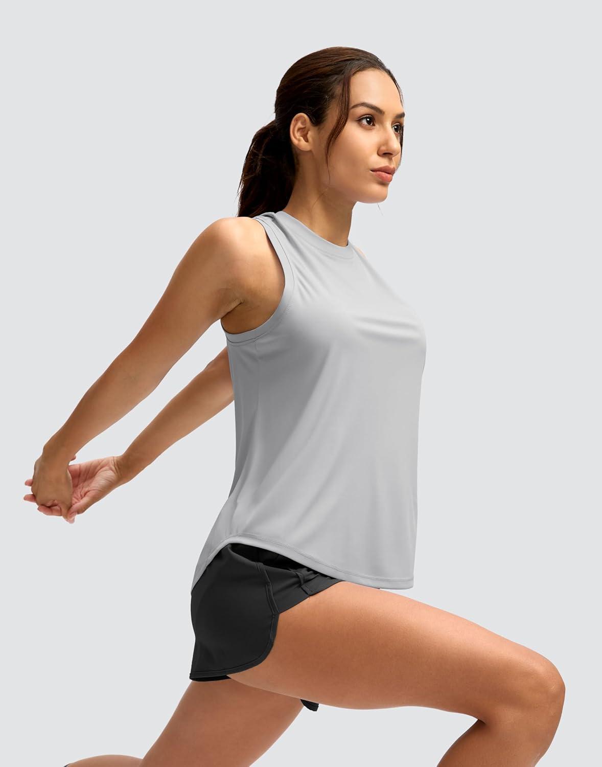 imageSANTINY Womens Sleeveless Workout Tops Lightweight Tennis Yoga Athletic Running Shirts Racerback Tank Tops for WomenLight Grey