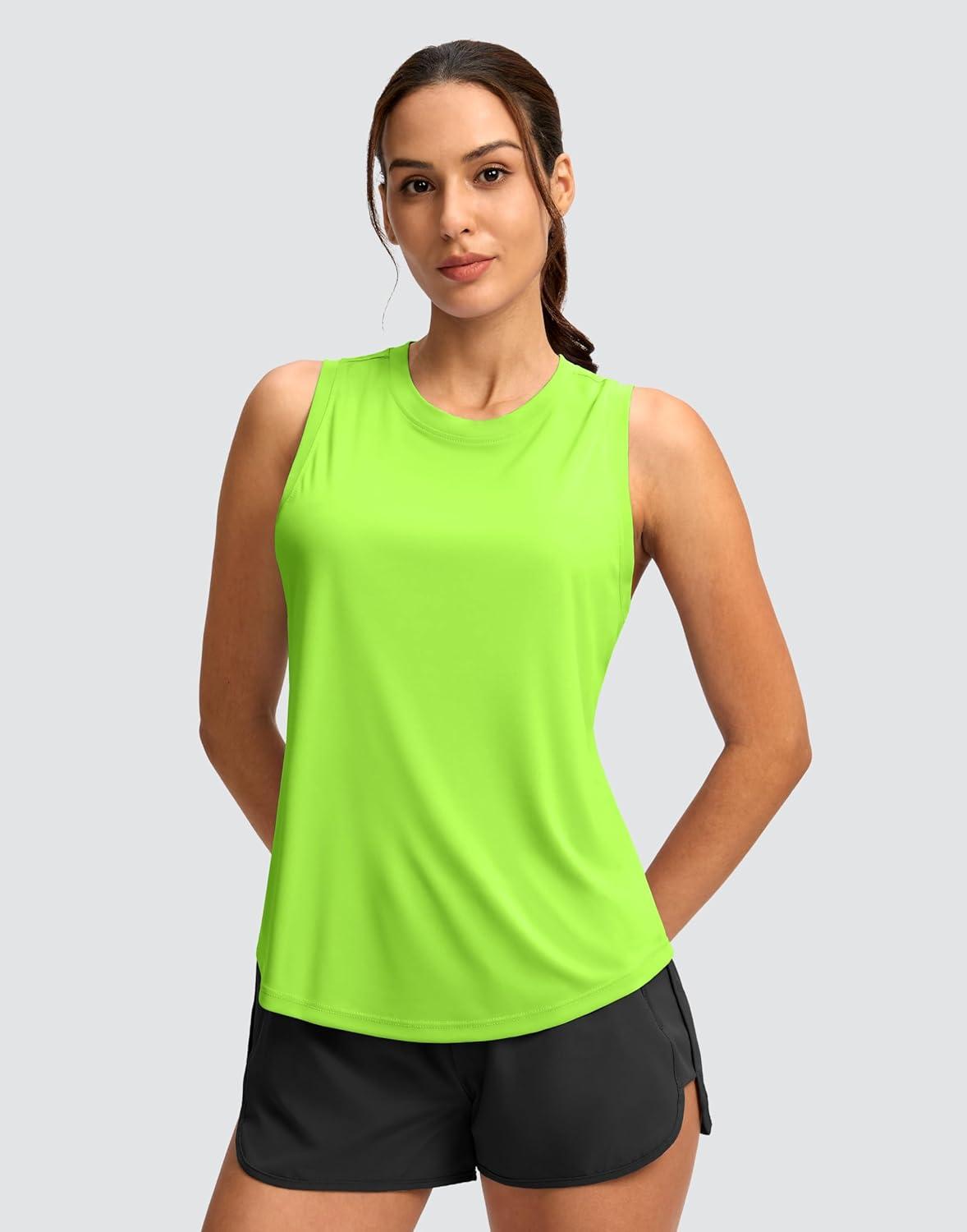 imageSANTINY Womens Sleeveless Workout Tops Lightweight Tennis Yoga Athletic Running Shirts Racerback Tank Tops for WomenNeon Green