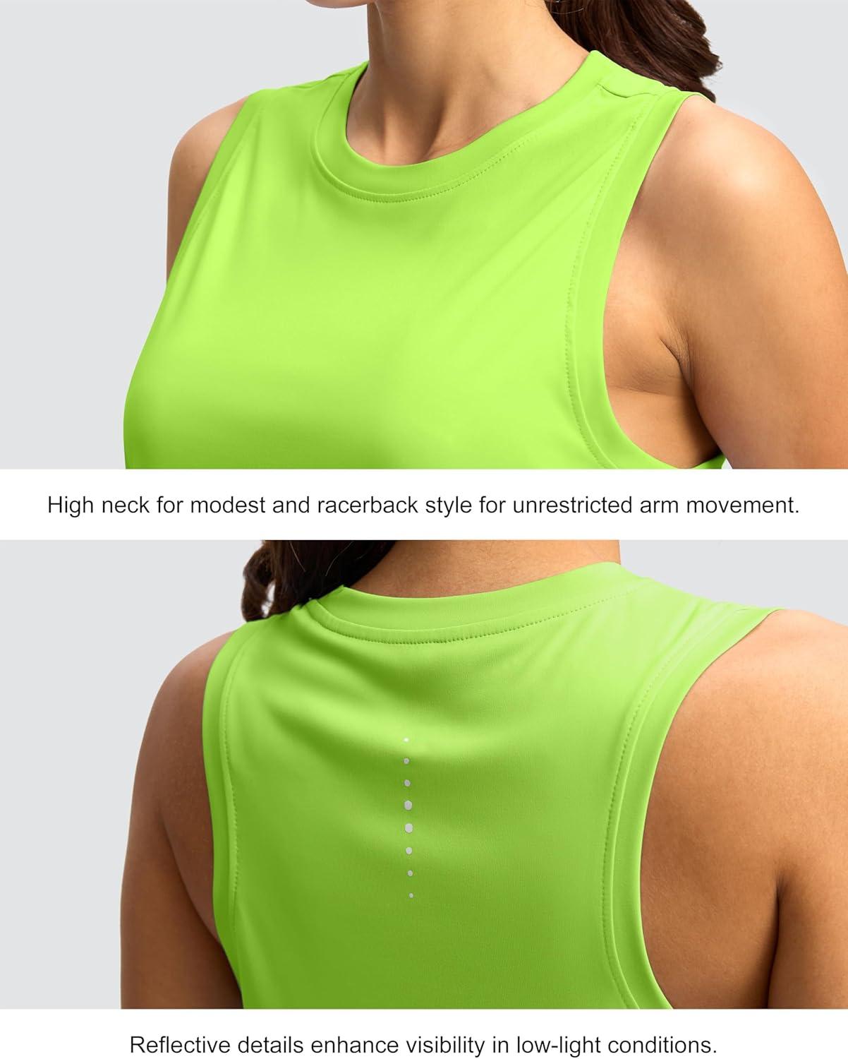 imageSANTINY Womens Sleeveless Workout Tops Lightweight Tennis Yoga Athletic Running Shirts Racerback Tank Tops for WomenNeon Green