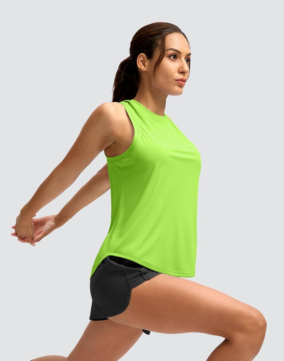 imageSANTINY Womens Sleeveless Workout Tops Lightweight Tennis Yoga Athletic Running Shirts Racerback Tank Tops for WomenNeon Green