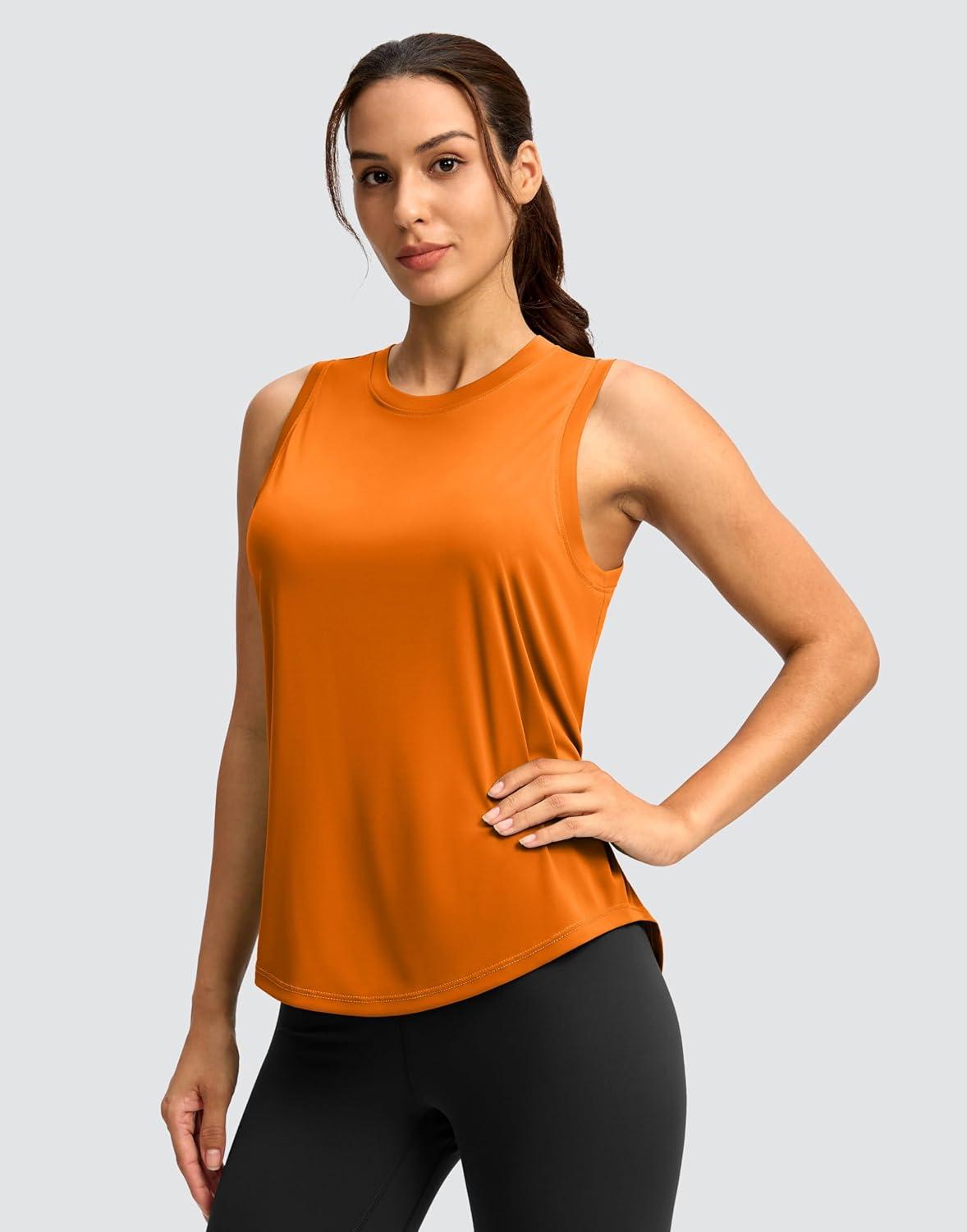 imageSANTINY Womens Sleeveless Workout Tops Lightweight Tennis Yoga Athletic Running Shirts Racerback Tank Tops for WomenOrange