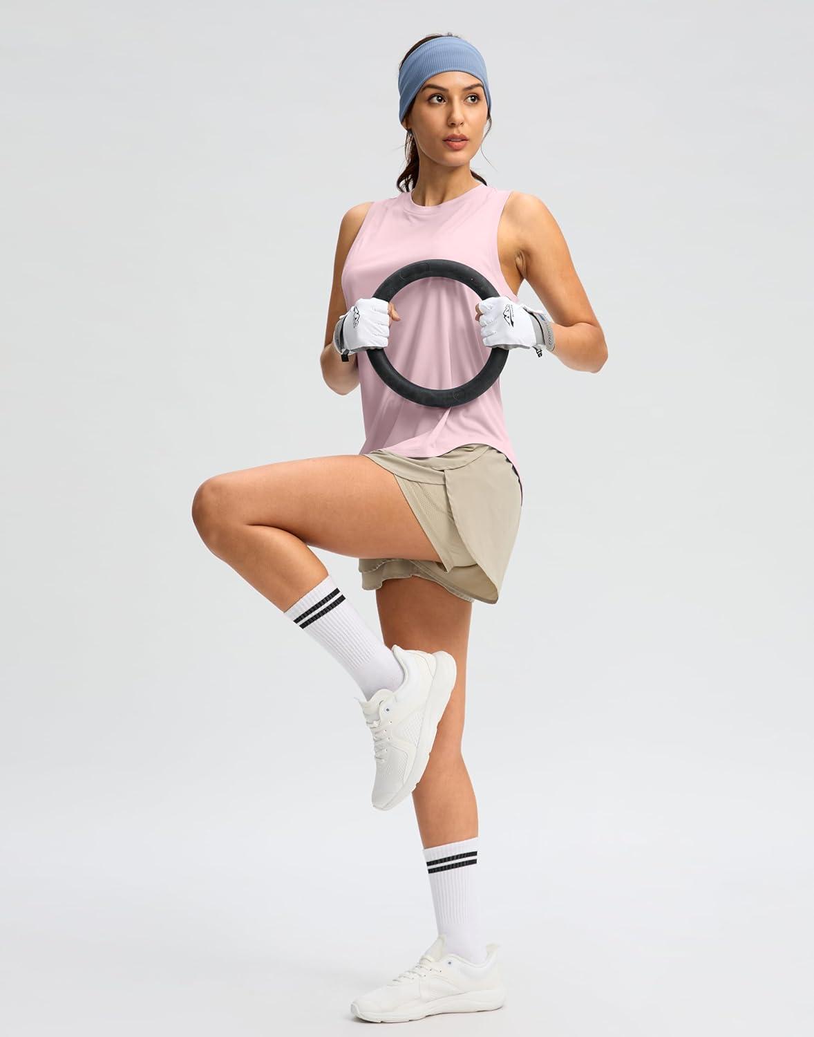 imageSANTINY Womens Sleeveless Workout Tops Lightweight Tennis Yoga Athletic Running Shirts Racerback Tank Tops for WomenPink