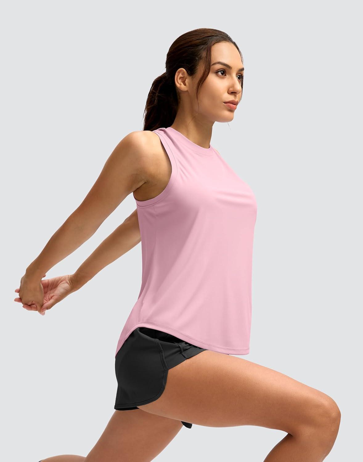 imageSANTINY Womens Sleeveless Workout Tops Lightweight Tennis Yoga Athletic Running Shirts Racerback Tank Tops for WomenPink