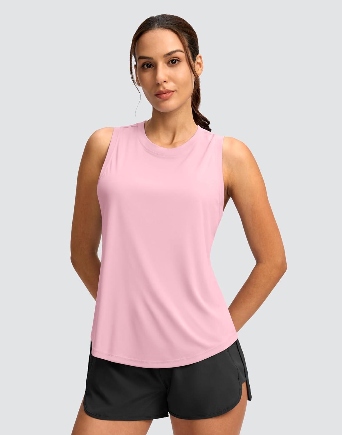 imageSANTINY Womens Sleeveless Workout Tops Lightweight Tennis Yoga Athletic Running Shirts Racerback Tank Tops for WomenPink