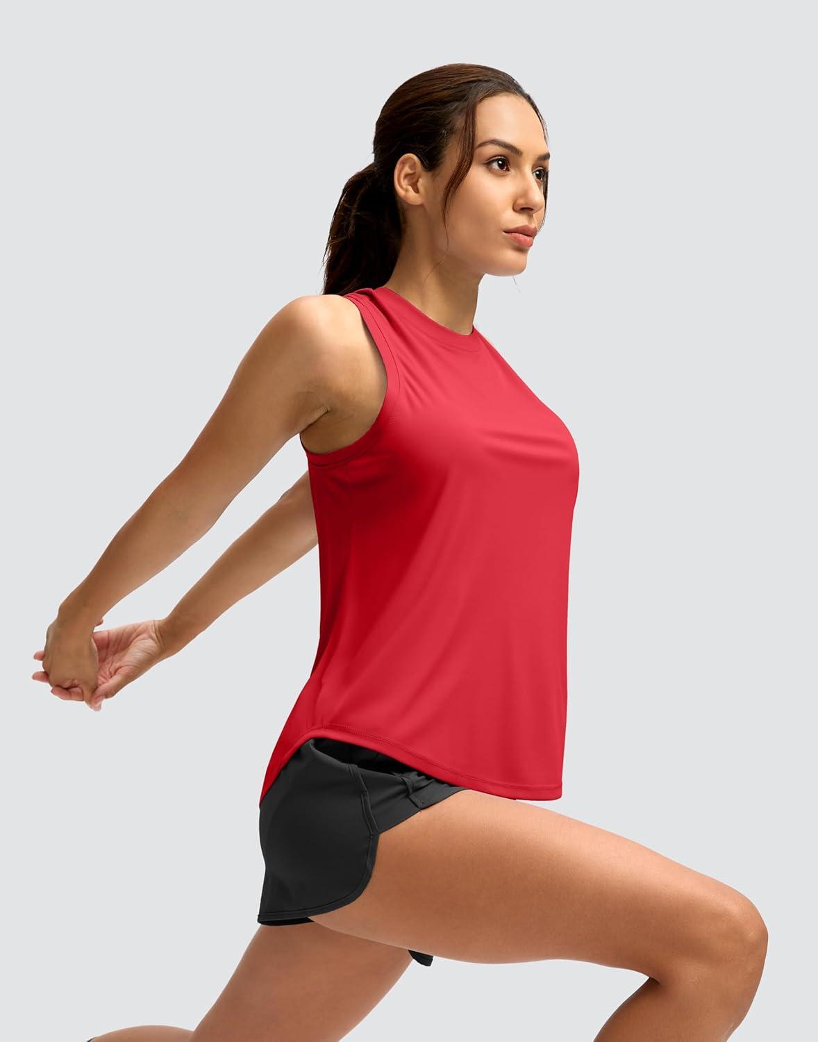 imageSANTINY Womens Sleeveless Workout Tops Lightweight Tennis Yoga Athletic Running Shirts Racerback Tank Tops for WomenRed