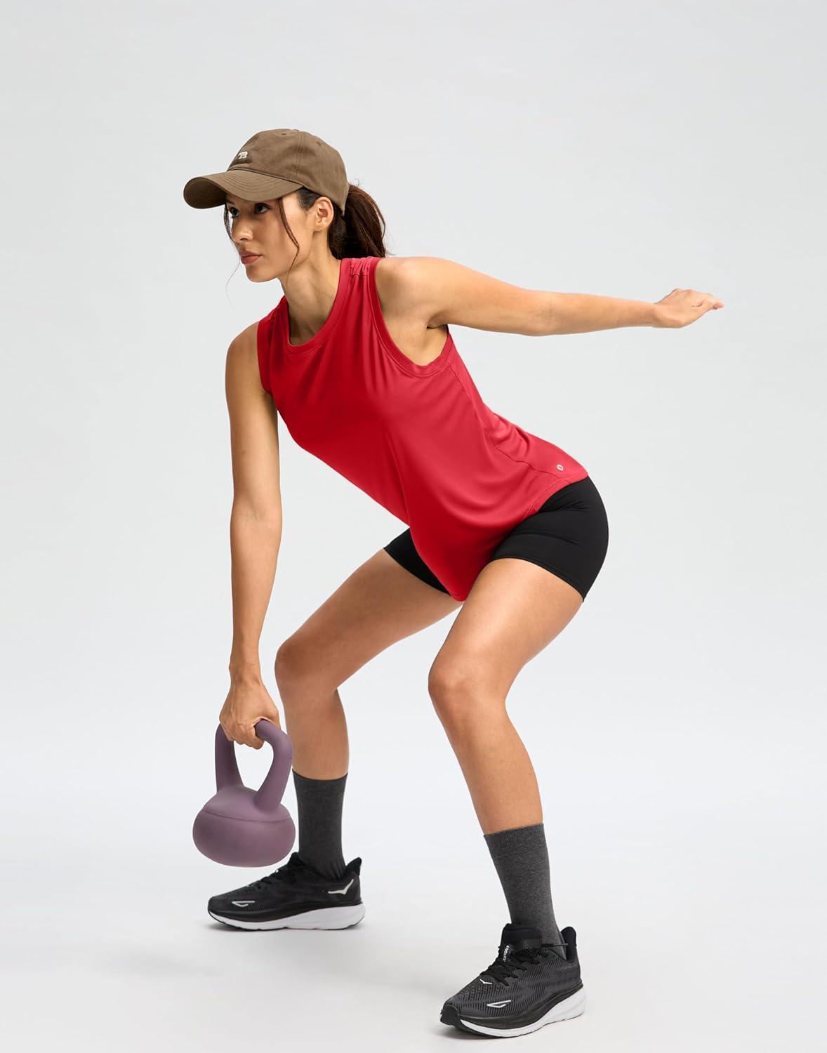 imageSANTINY Womens Sleeveless Workout Tops Lightweight Tennis Yoga Athletic Running Shirts Racerback Tank Tops for WomenRed