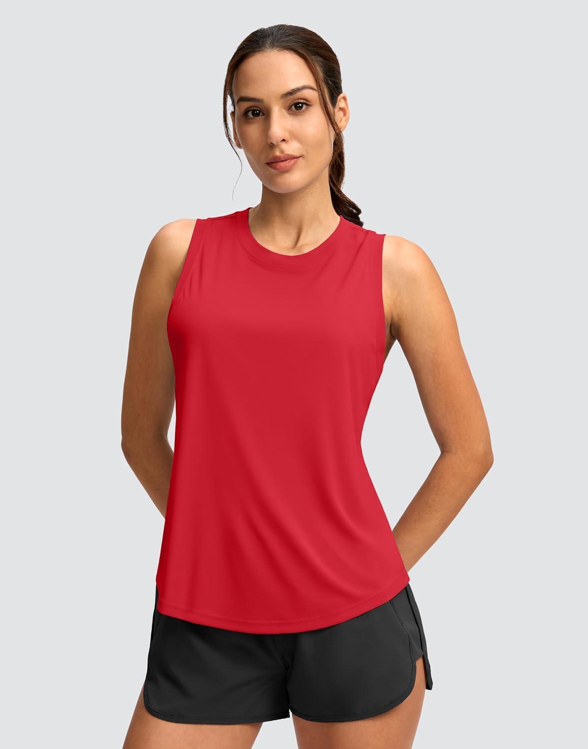 imageSANTINY Womens Sleeveless Workout Tops Lightweight Tennis Yoga Athletic Running Shirts Racerback Tank Tops for WomenRed