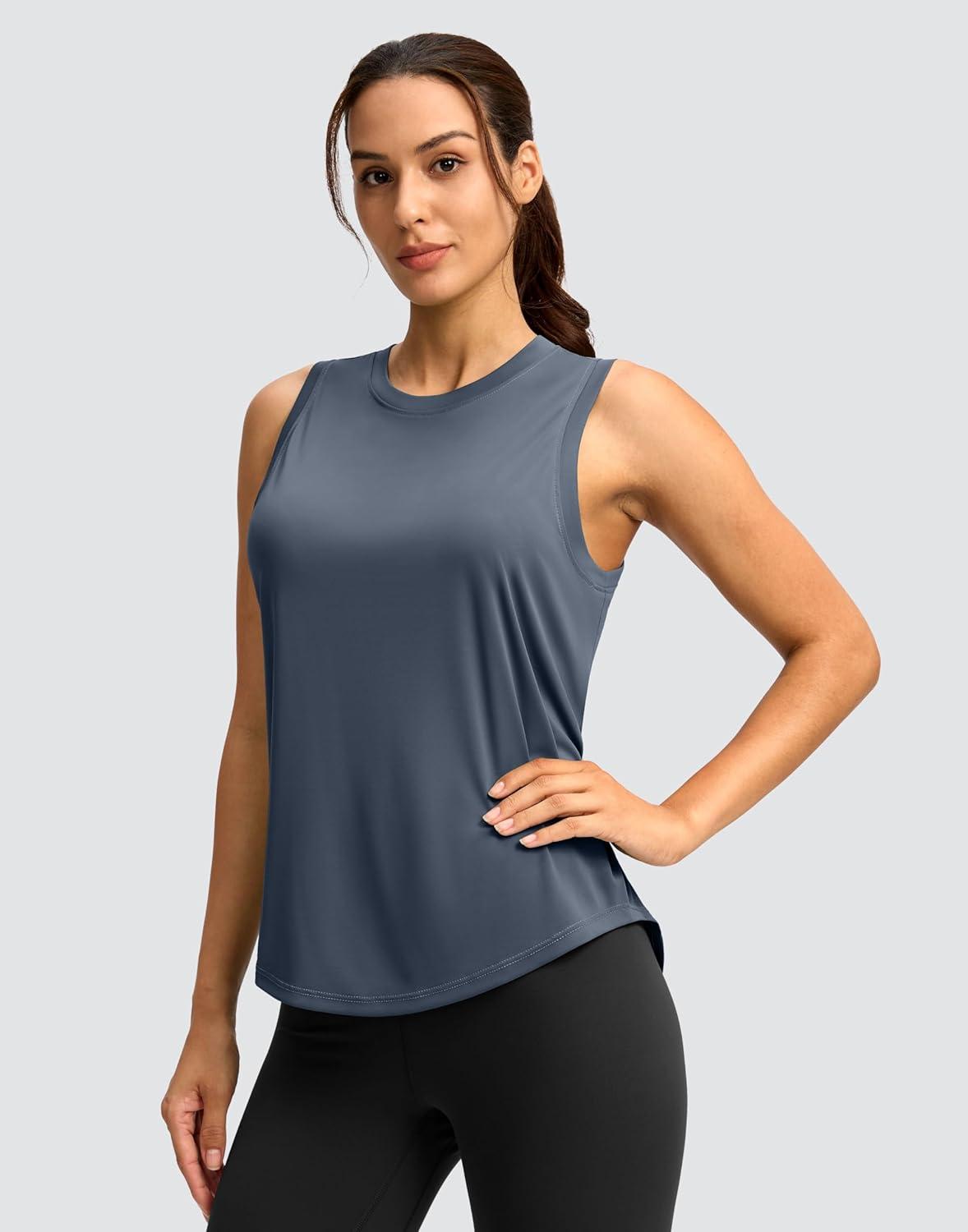 imageSANTINY Womens Sleeveless Workout Tops Lightweight Tennis Yoga Athletic Running Shirts Racerback Tank Tops for WomenSlate Blue