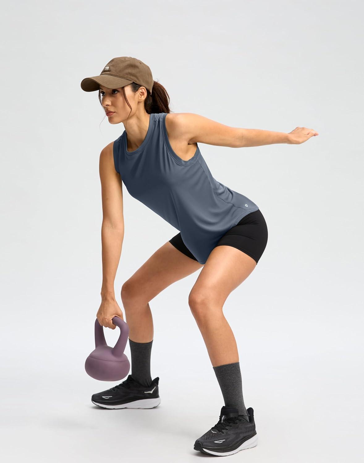 imageSANTINY Womens Sleeveless Workout Tops Lightweight Tennis Yoga Athletic Running Shirts Racerback Tank Tops for WomenSlate Blue