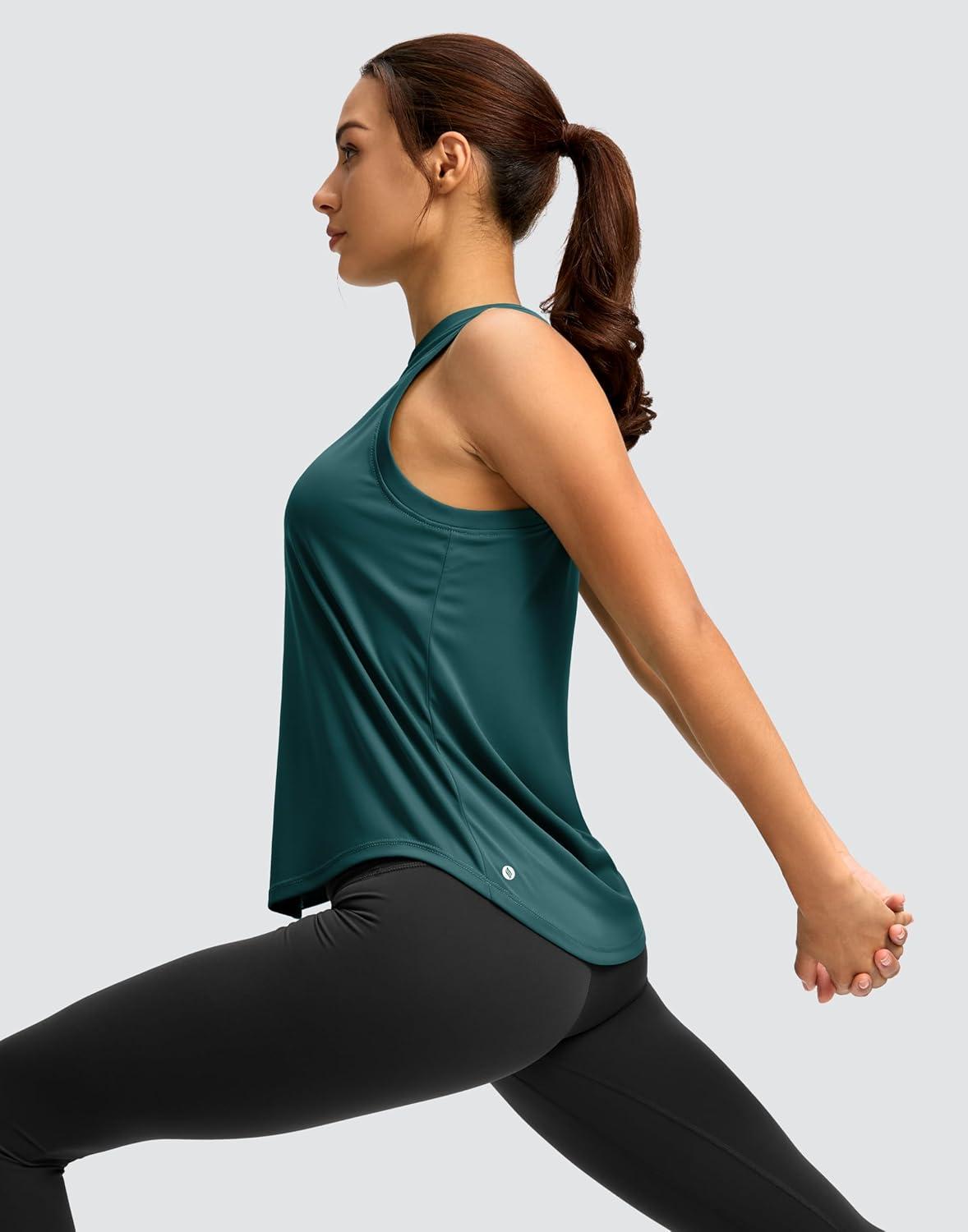 imageSANTINY Womens Sleeveless Workout Tops Lightweight Tennis Yoga Athletic Running Shirts Racerback Tank Tops for WomenTeal