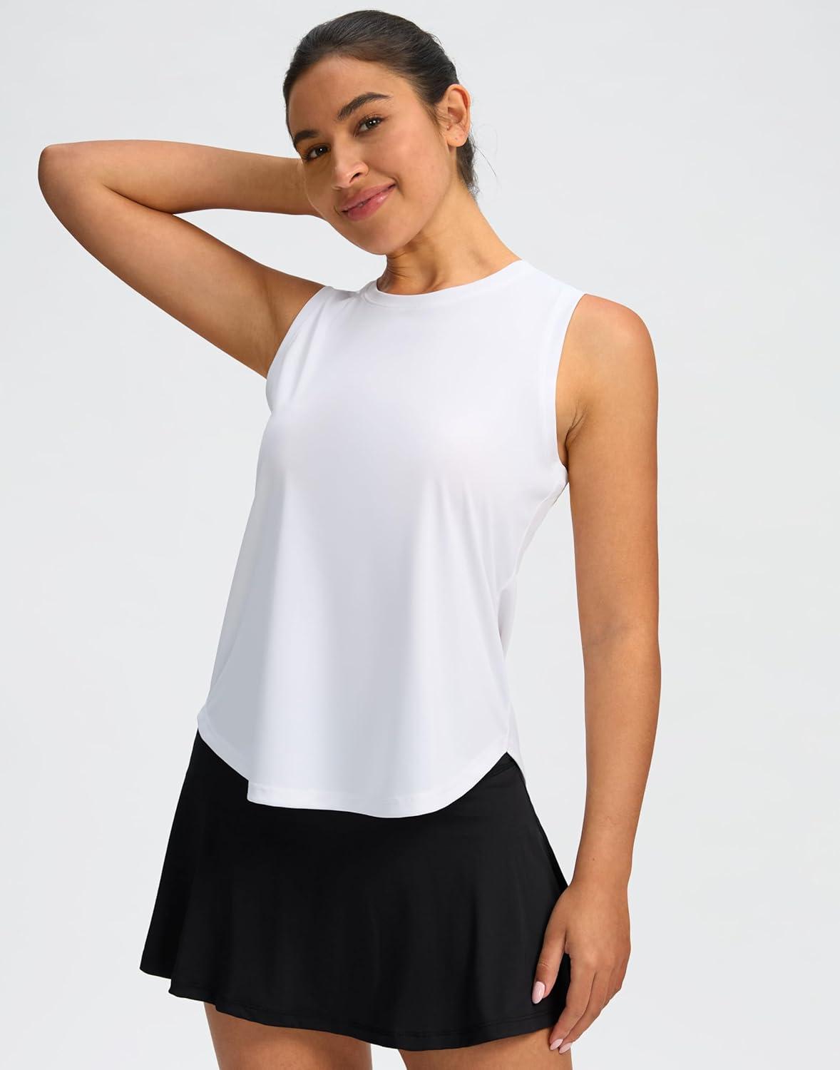 imageSANTINY Womens Sleeveless Workout Tops Lightweight Tennis Yoga Gym Athletic Running Shirts Racerback Tank Tops for WomenA White