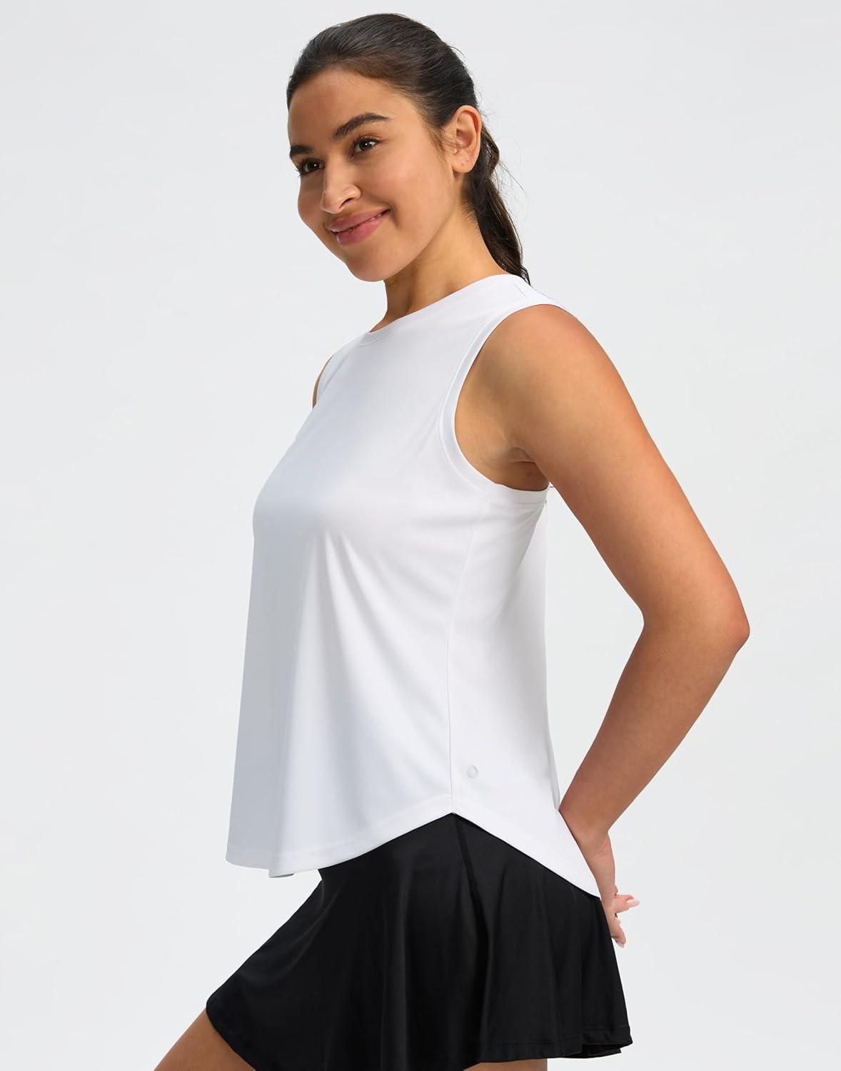 imageSANTINY Womens Sleeveless Workout Tops Lightweight Tennis Yoga Gym Athletic Running Shirts Racerback Tank Tops for WomenA White