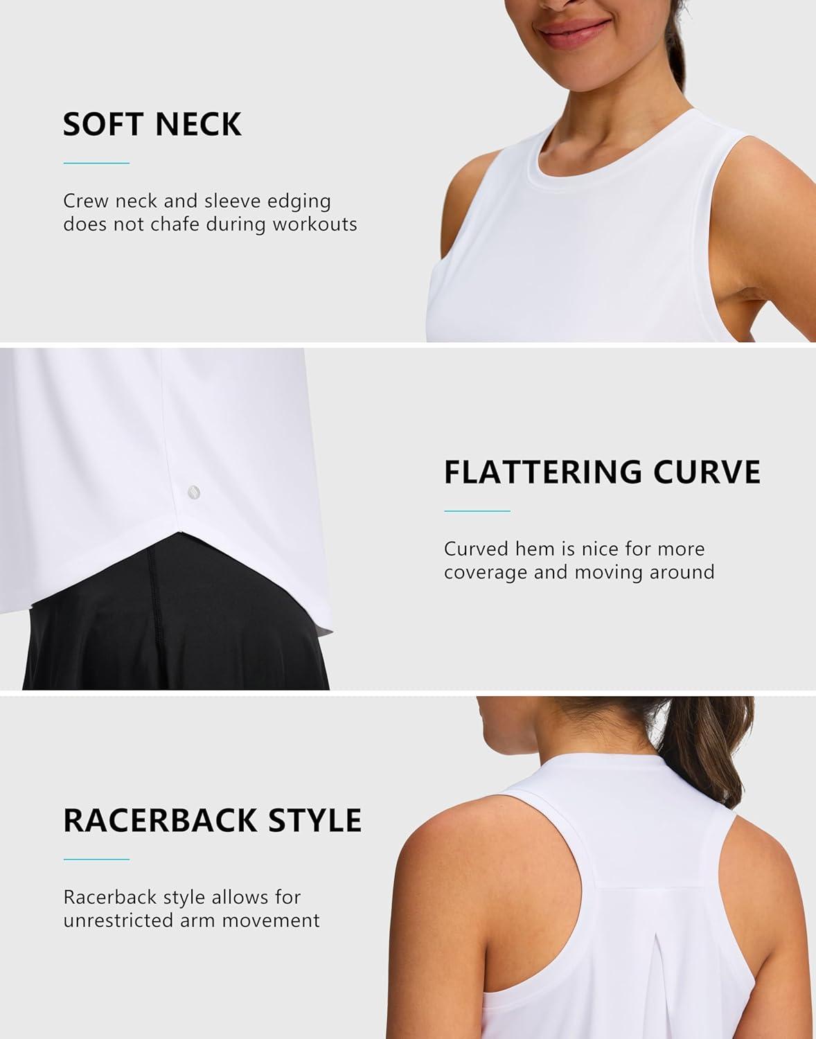 imageSANTINY Womens Sleeveless Workout Tops Lightweight Tennis Yoga Gym Athletic Running Shirts Racerback Tank Tops for WomenA White