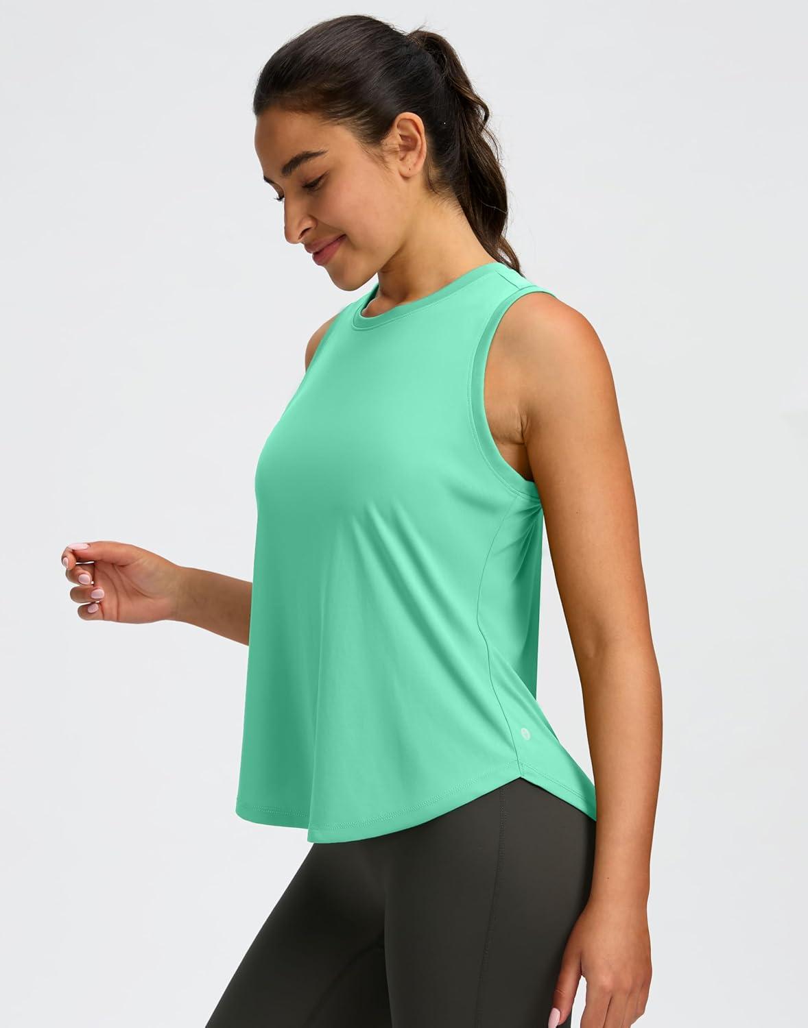 imageSANTINY Womens Sleeveless Workout Tops Lightweight Tennis Yoga Gym Athletic Running Shirts Racerback Tank Tops for WomenAqua