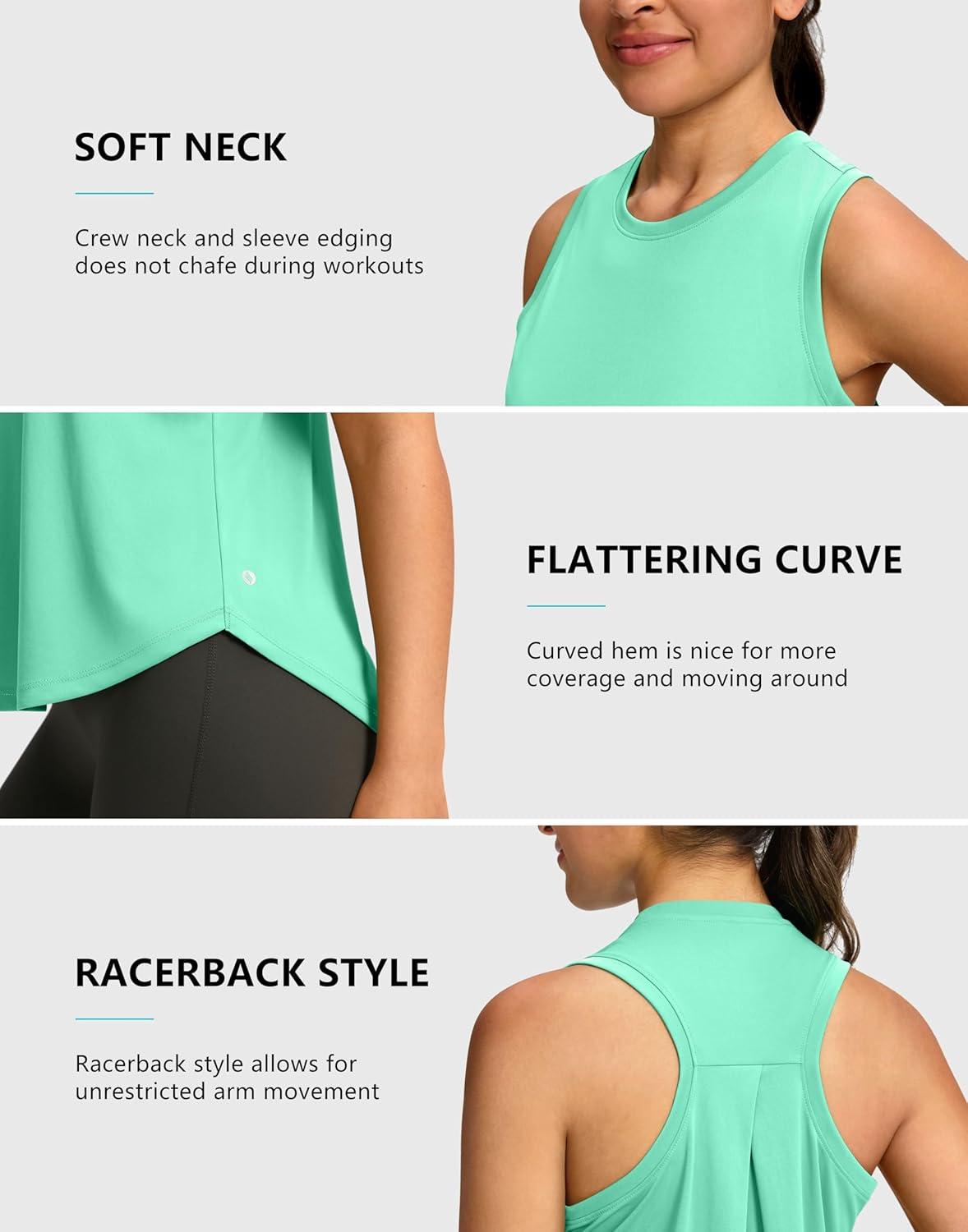 imageSANTINY Womens Sleeveless Workout Tops Lightweight Tennis Yoga Gym Athletic Running Shirts Racerback Tank Tops for WomenAqua