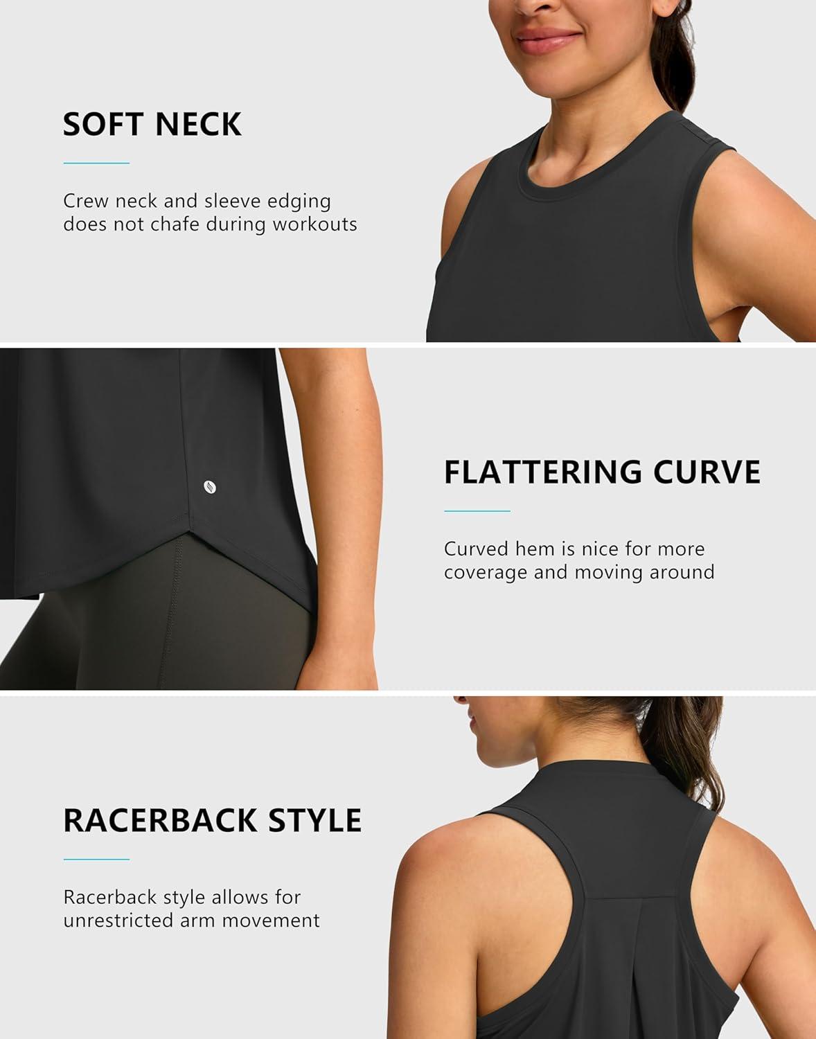 imageSANTINY Womens Sleeveless Workout Tops Lightweight Tennis Yoga Gym Athletic Running Shirts Racerback Tank Tops for WomenBlack