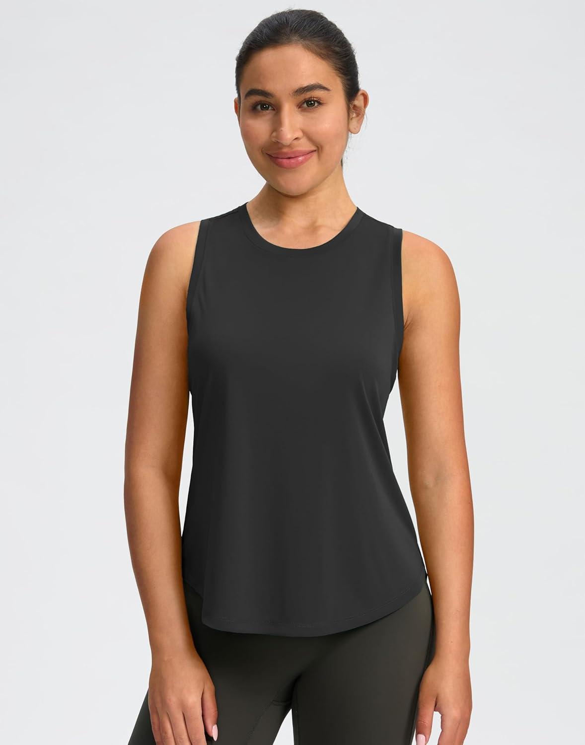 imageSANTINY Womens Sleeveless Workout Tops Lightweight Tennis Yoga Gym Athletic Running Shirts Racerback Tank Tops for WomenBlack