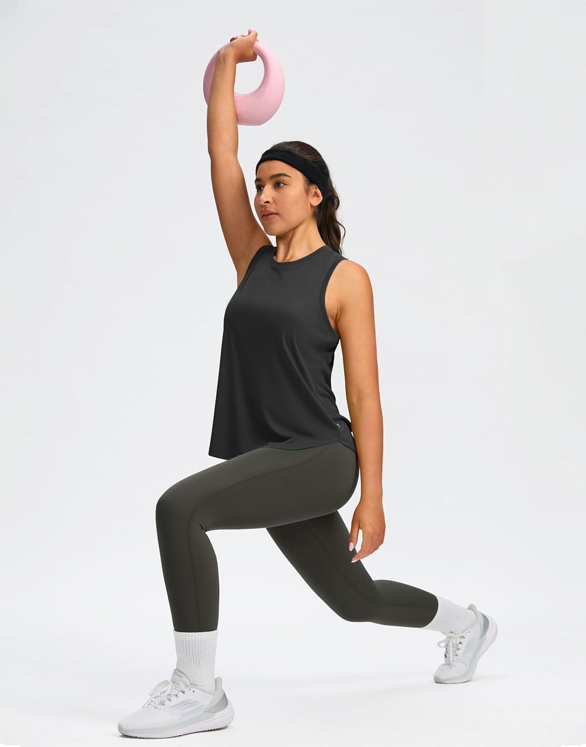 imageSANTINY Womens Sleeveless Workout Tops Lightweight Tennis Yoga Gym Athletic Running Shirts Racerback Tank Tops for WomenBlack