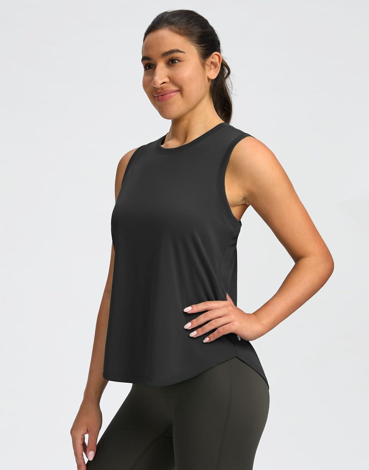 imageSANTINY Womens Sleeveless Workout Tops Lightweight Tennis Yoga Gym Athletic Running Shirts Racerback Tank Tops for WomenBlack