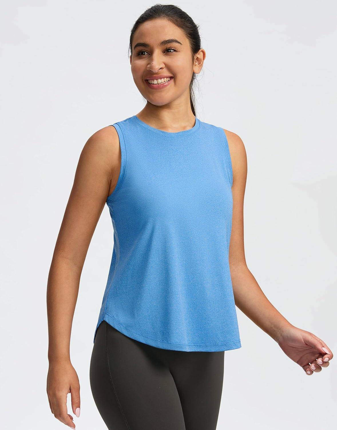 imageSANTINY Womens Sleeveless Workout Tops Lightweight Tennis Yoga Gym Athletic Running Shirts Racerback Tank Tops for WomenBlue