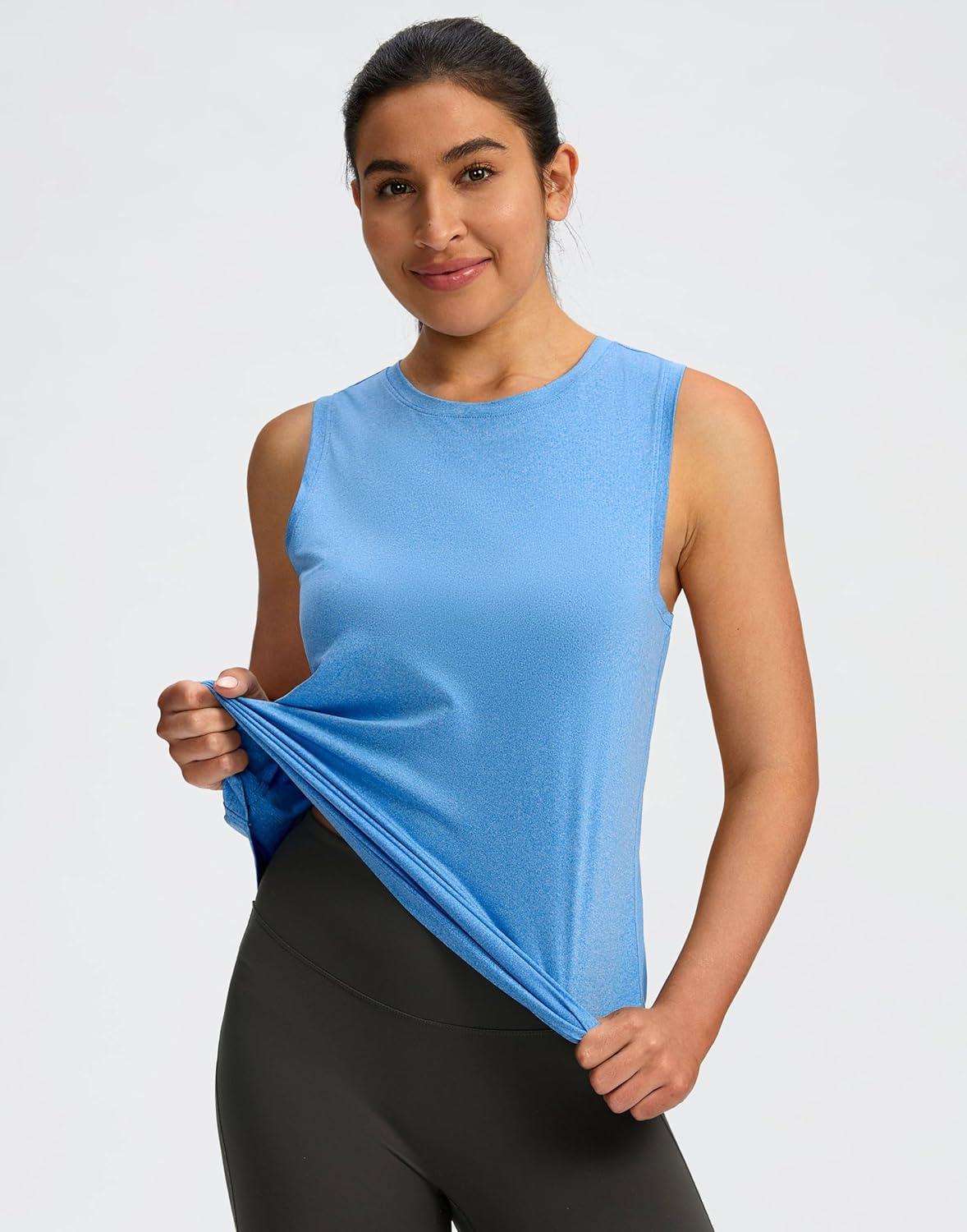 imageSANTINY Womens Sleeveless Workout Tops Lightweight Tennis Yoga Gym Athletic Running Shirts Racerback Tank Tops for WomenBlue