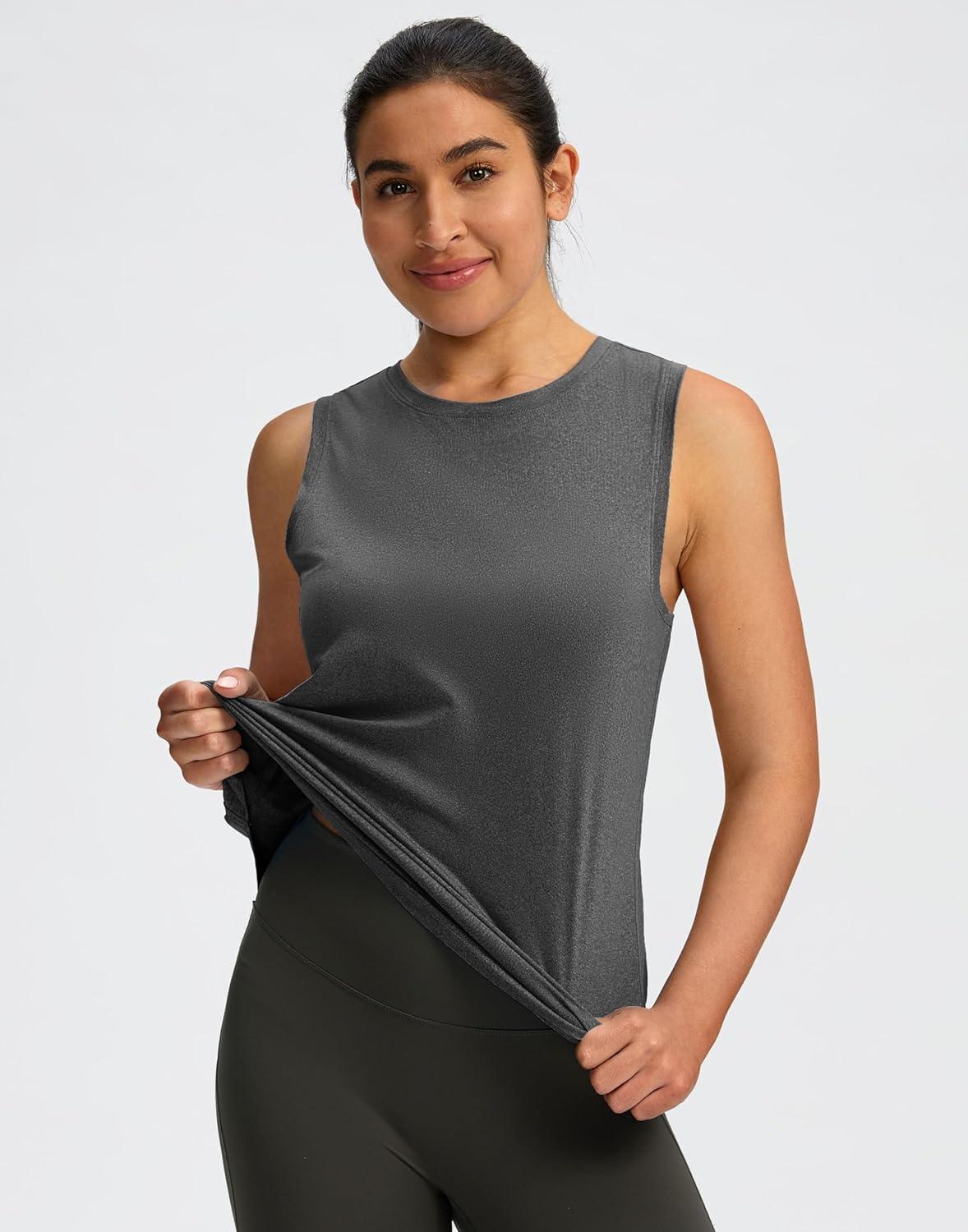 imageSANTINY Womens Sleeveless Workout Tops Lightweight Tennis Yoga Gym Athletic Running Shirts Racerback Tank Tops for WomenCharcoal