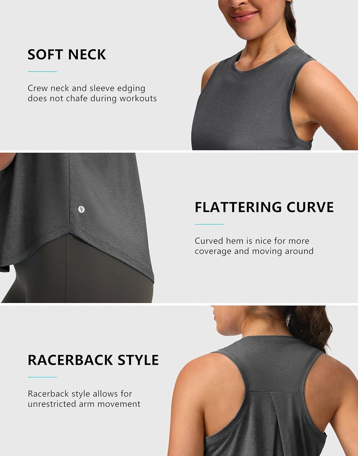 imageSANTINY Womens Sleeveless Workout Tops Lightweight Tennis Yoga Gym Athletic Running Shirts Racerback Tank Tops for WomenCharcoal