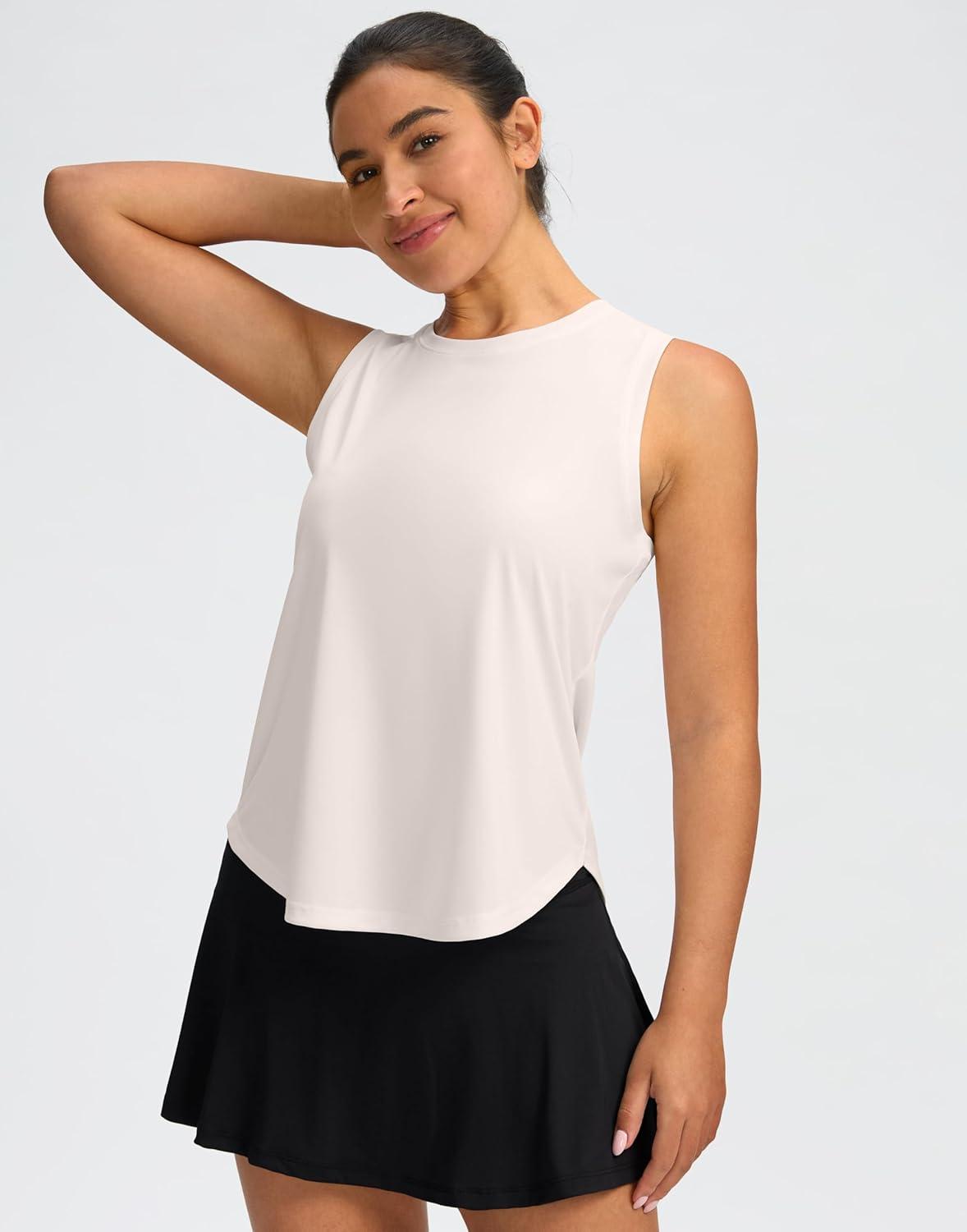 imageSANTINY Womens Sleeveless Workout Tops Lightweight Tennis Yoga Gym Athletic Running Shirts Racerback Tank Tops for WomenCream