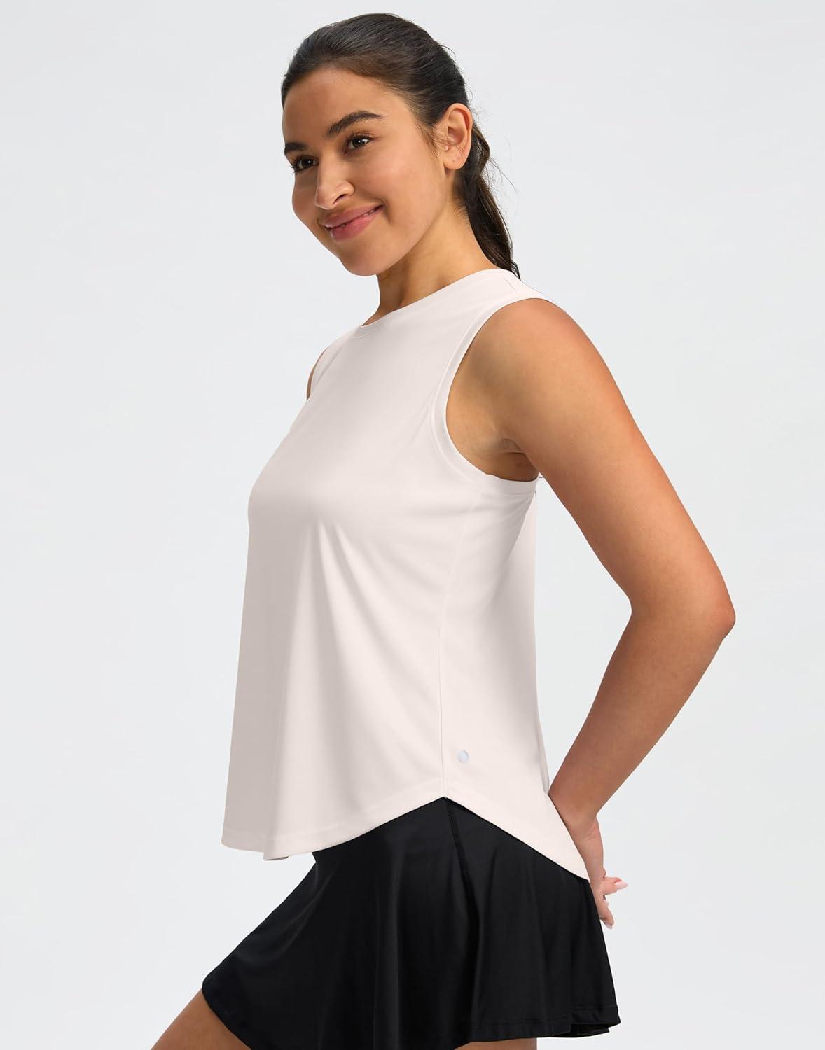 imageSANTINY Womens Sleeveless Workout Tops Lightweight Tennis Yoga Gym Athletic Running Shirts Racerback Tank Tops for WomenCream