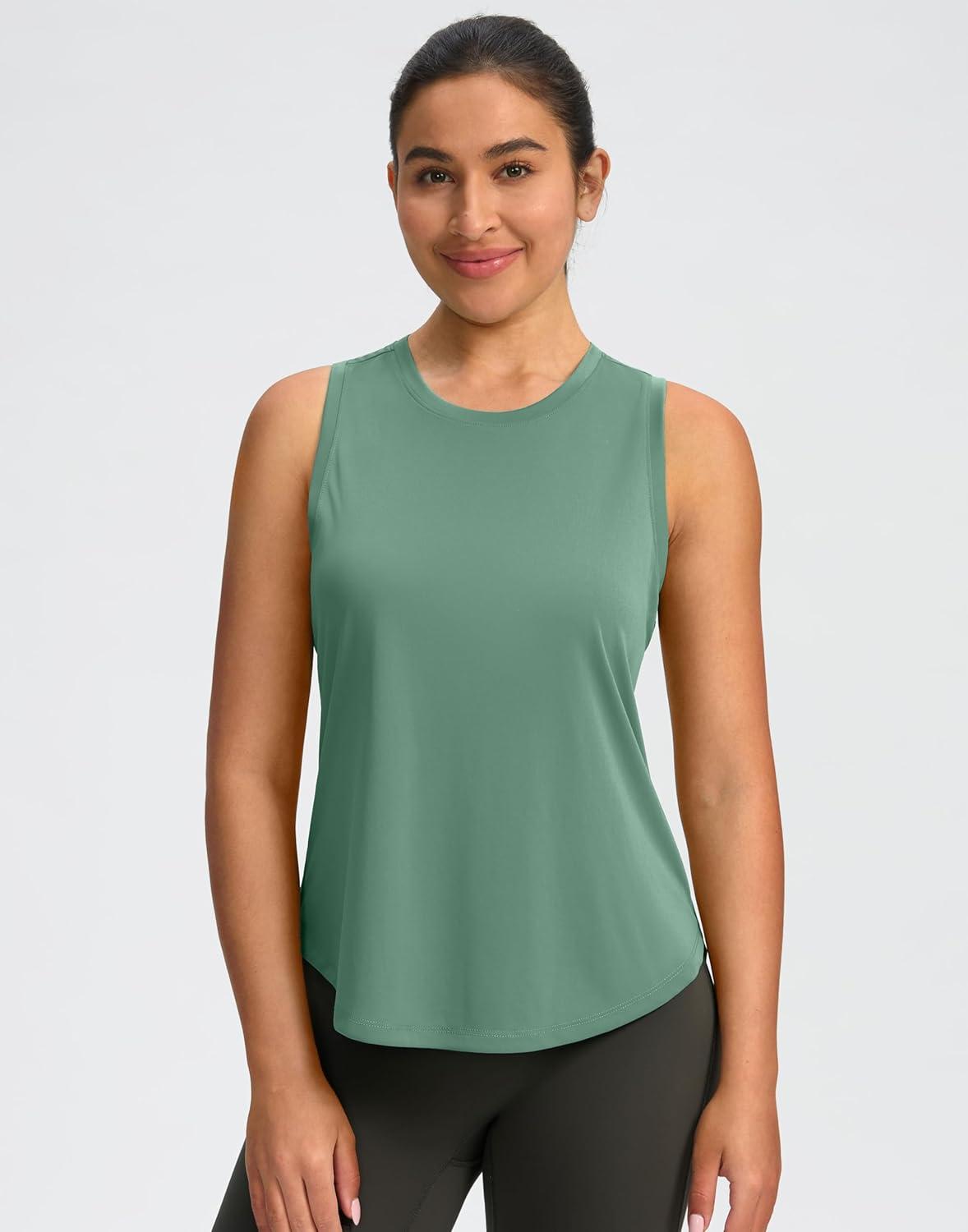 imageSANTINY Womens Sleeveless Workout Tops Lightweight Tennis Yoga Gym Athletic Running Shirts Racerback Tank Tops for WomenGrey Sage