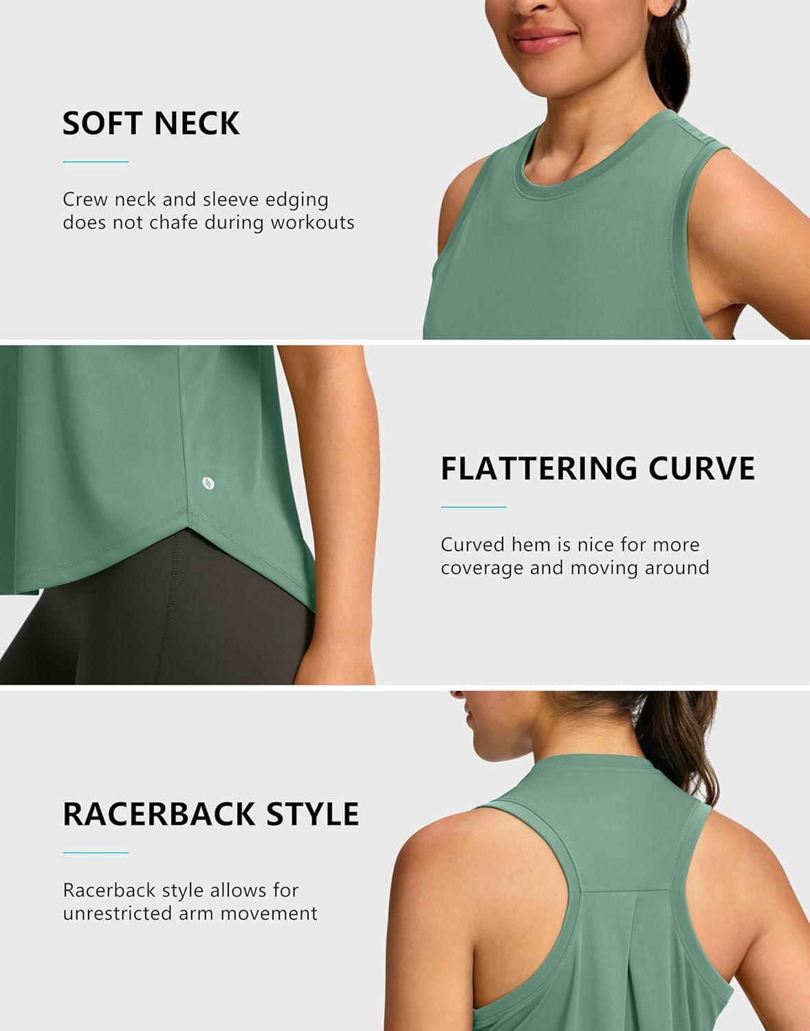 imageSANTINY Womens Sleeveless Workout Tops Lightweight Tennis Yoga Gym Athletic Running Shirts Racerback Tank Tops for WomenGrey Sage