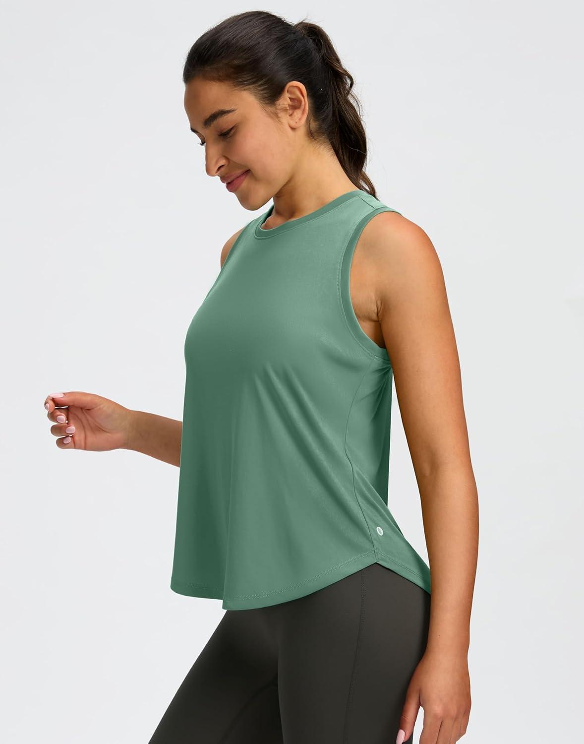 imageSANTINY Womens Sleeveless Workout Tops Lightweight Tennis Yoga Gym Athletic Running Shirts Racerback Tank Tops for WomenGrey Sage