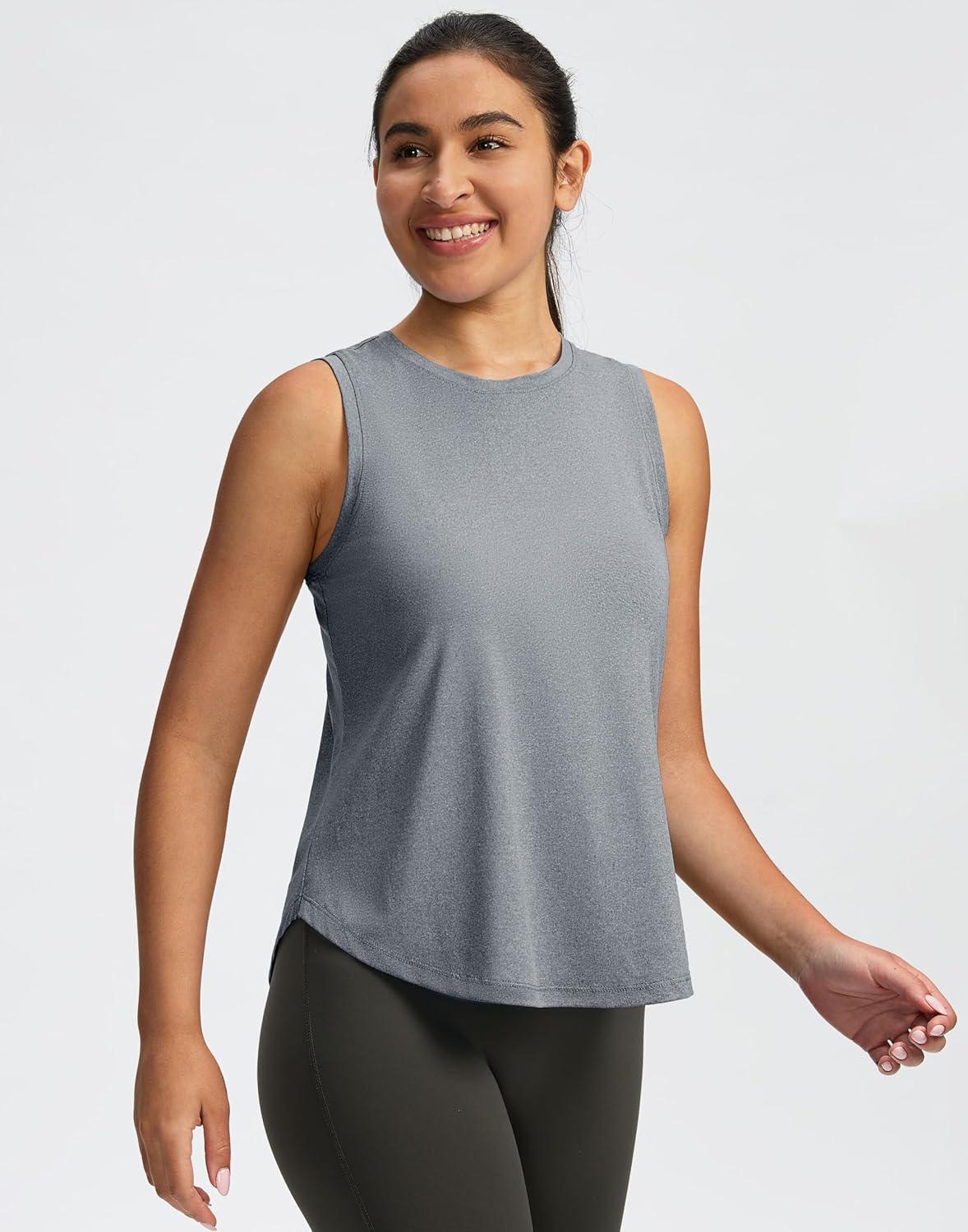 imageSANTINY Womens Sleeveless Workout Tops Lightweight Tennis Yoga Gym Athletic Running Shirts Racerback Tank Tops for WomenHeather Grey