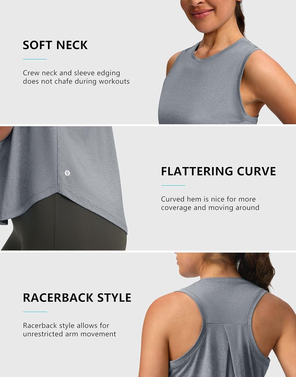 imageSANTINY Womens Sleeveless Workout Tops Lightweight Tennis Yoga Gym Athletic Running Shirts Racerback Tank Tops for WomenHeather Grey