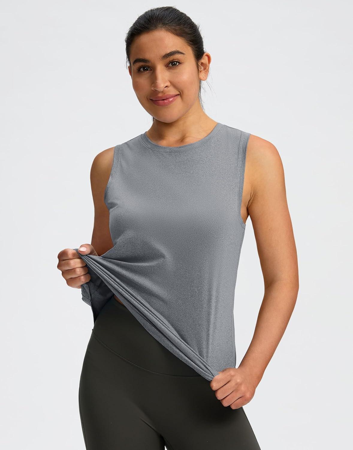 imageSANTINY Womens Sleeveless Workout Tops Lightweight Tennis Yoga Gym Athletic Running Shirts Racerback Tank Tops for WomenHeather Grey