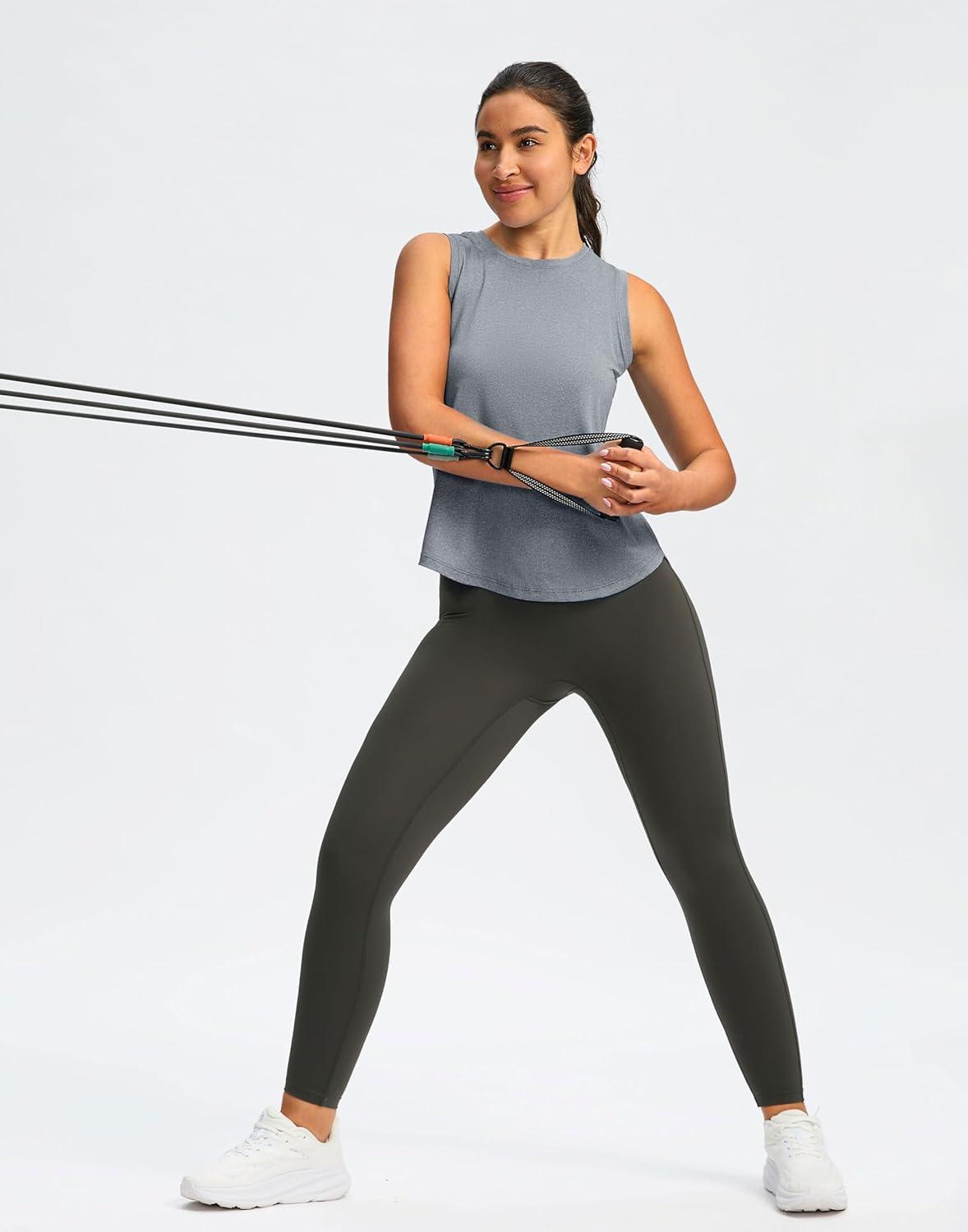 imageSANTINY Womens Sleeveless Workout Tops Lightweight Tennis Yoga Gym Athletic Running Shirts Racerback Tank Tops for WomenHeather Grey